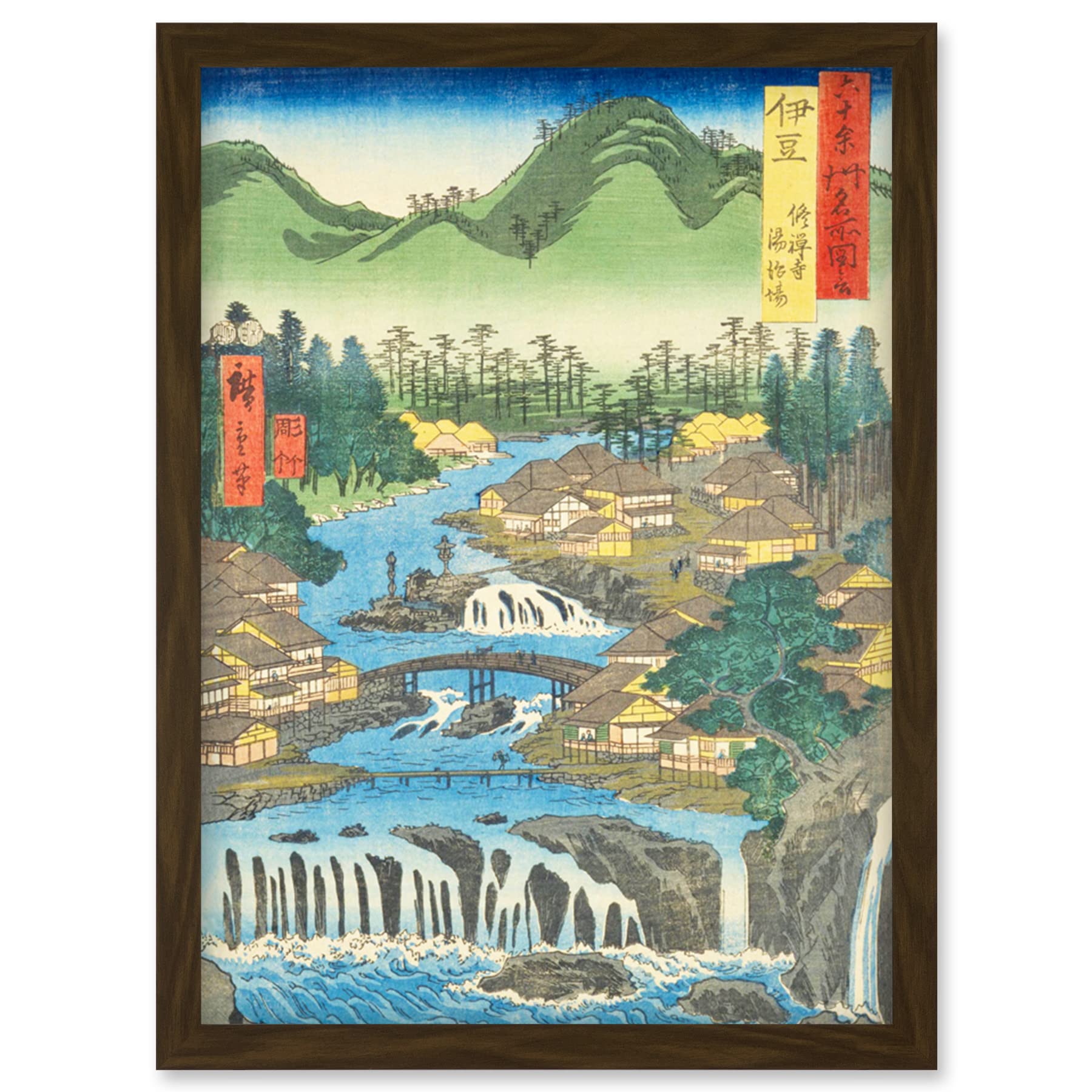 Utagawa Hiroshige Woodblock Artwork - The Hot Springs of the Shuzen Temple, Izu Province - Framed Wall Art Print