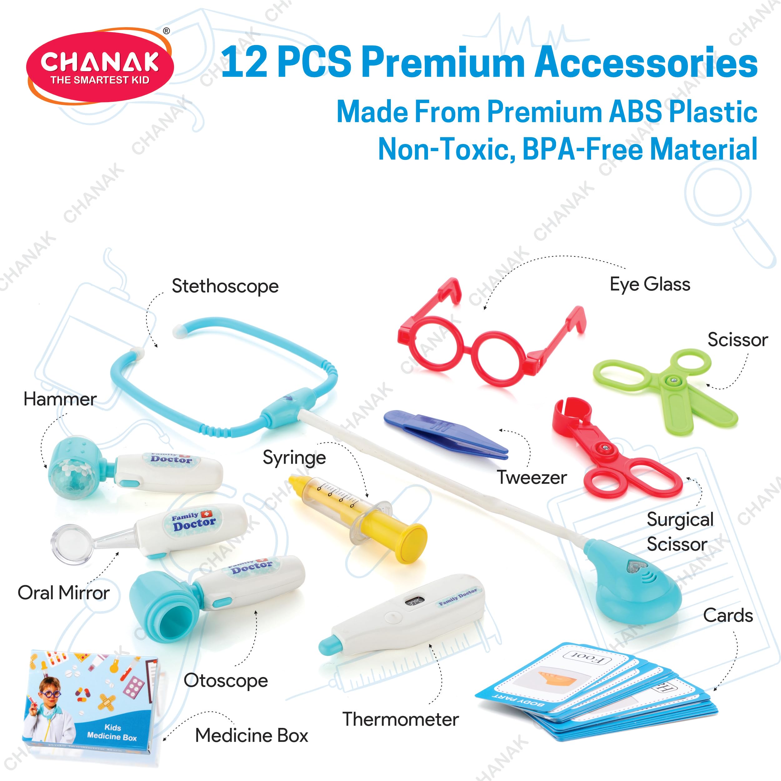 Chanak Premium Doctor Set Trolley for Kids with LED Light Instruments, Pretend Play Doctor Set Trolley for Kids Above 3 Years, Doctor Kit for Boys & Girls, BIS Approved. (Blue Trolley) - Image 4 thumbnail