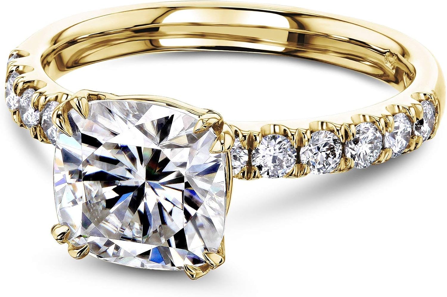 Kobelli 2ct Cushion Forever One Moissanite Comfort Fit French Pave - yellow-gold / 10.5