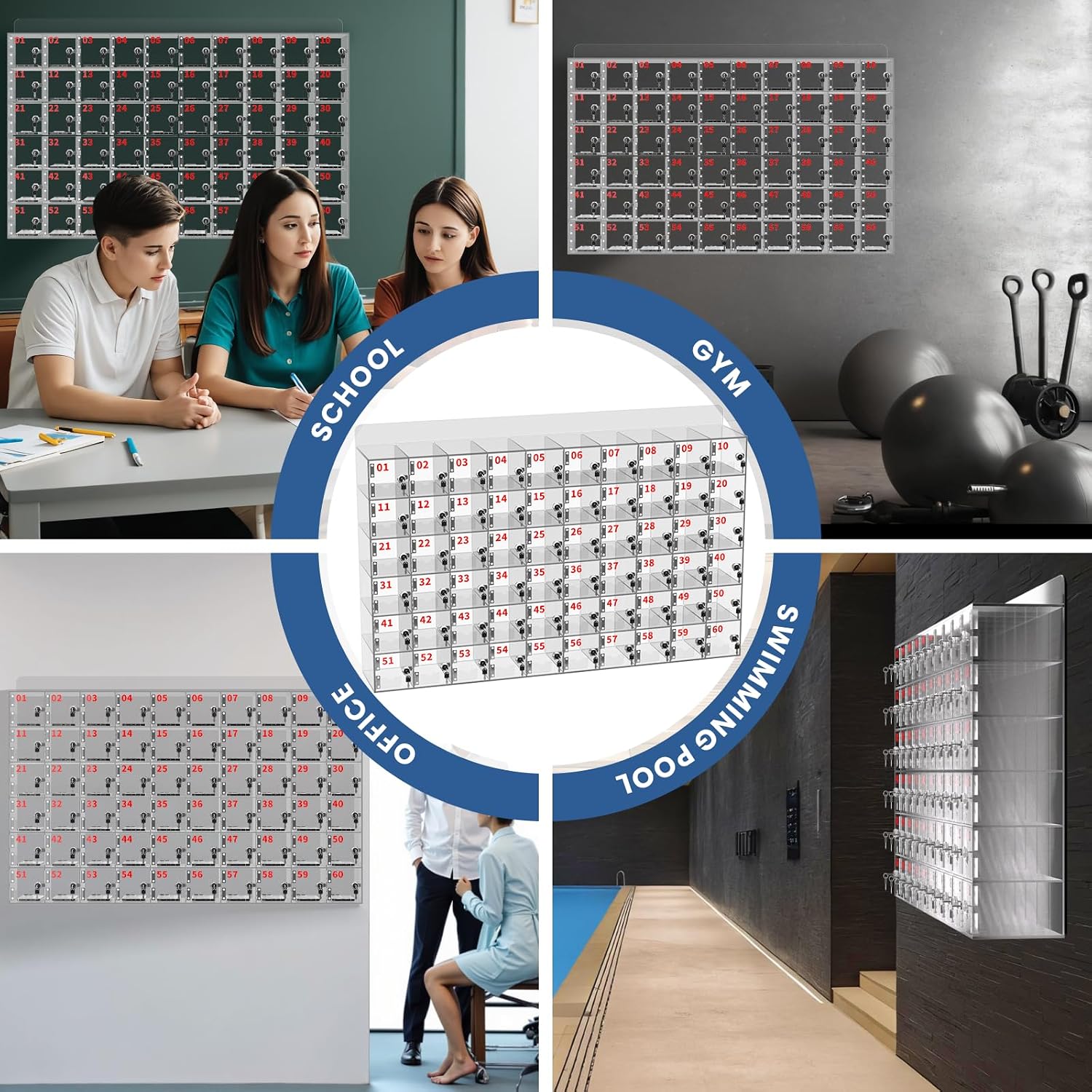 Cell Phone Locker 100 Slots, Wall-Mounted Cell Phone Lock Box with Keys, Acrylic Cell Phone Storage Locker for Office Classroom Gym, Clear Cell Phone Locker Cabinet for Storage (Large 40 Slots)