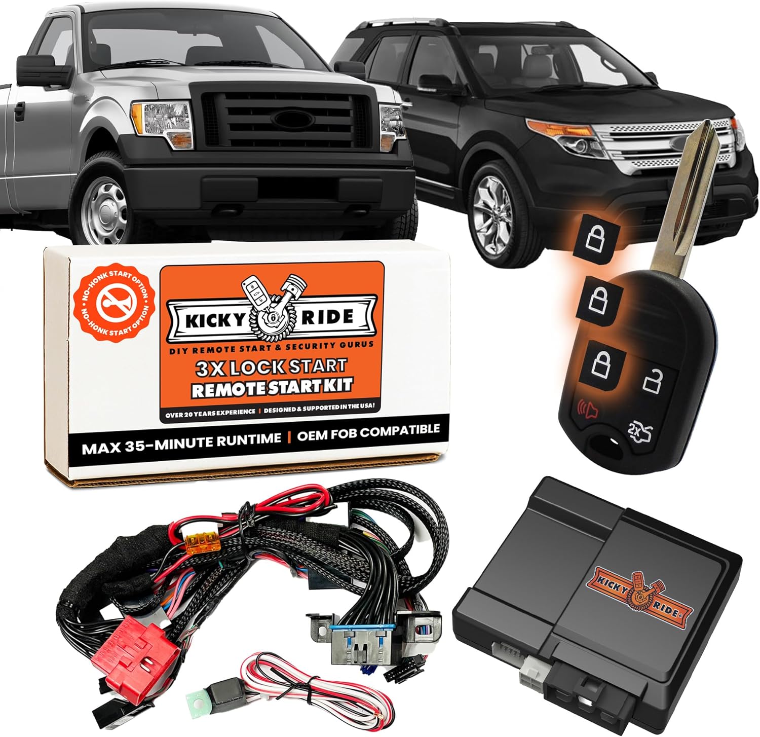 Plug in Remote Starter Kit for Ford F-150 11-14 | F-250 11-16 |F-350 11-16 | F-450 11-16 | F-550 11-16 | Edge 11-14 | Expedition 15–17 | Explorer | Completely Plug-in, No Wire Splicing.