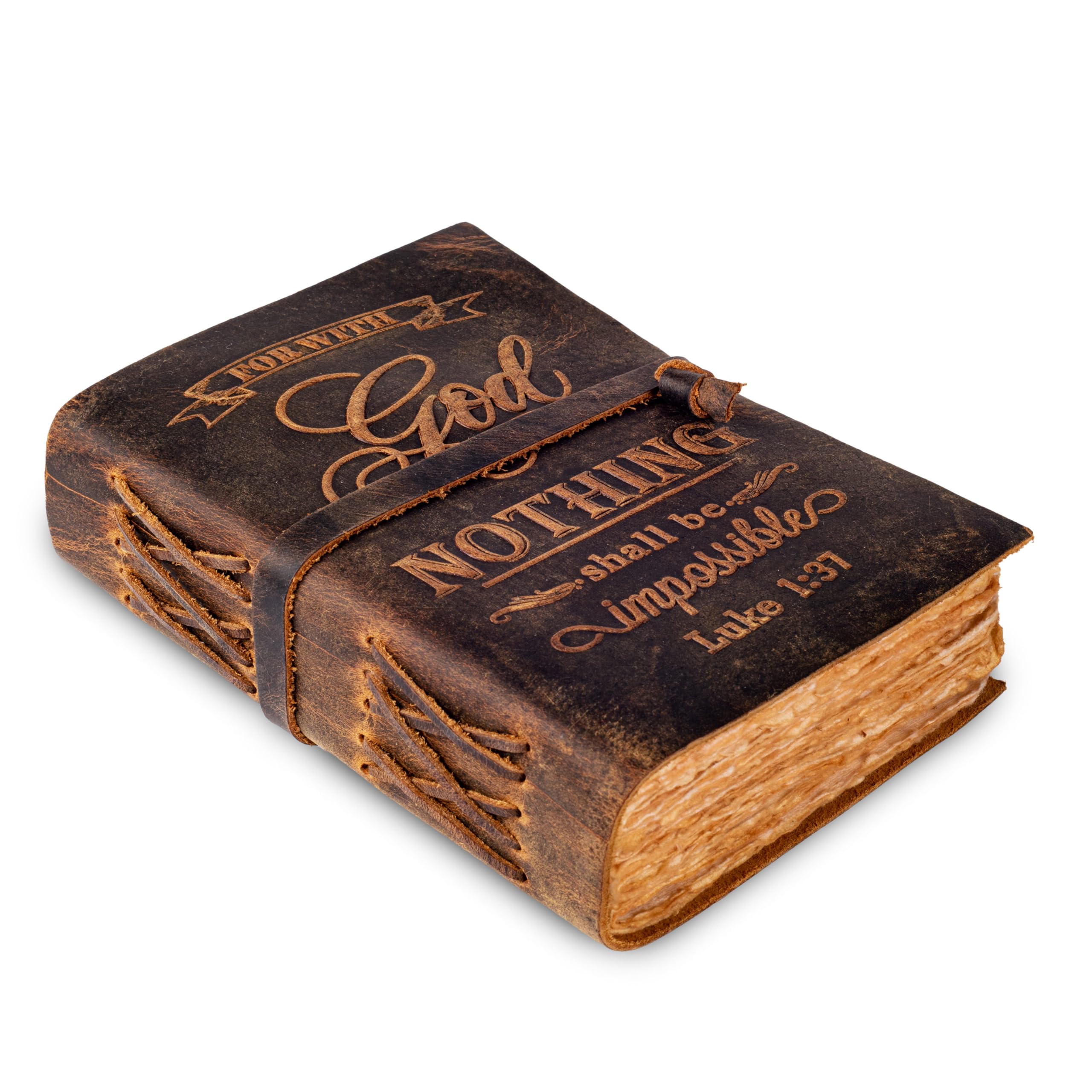 LEATHER VILLAGE Leather Bound Vintage Bible Journal – Handmade Antique Christian Prayer Embossed Journal for Women & Men – 200 Pages Deckle Edge Watercolor Paper- 10''X7''- Brown