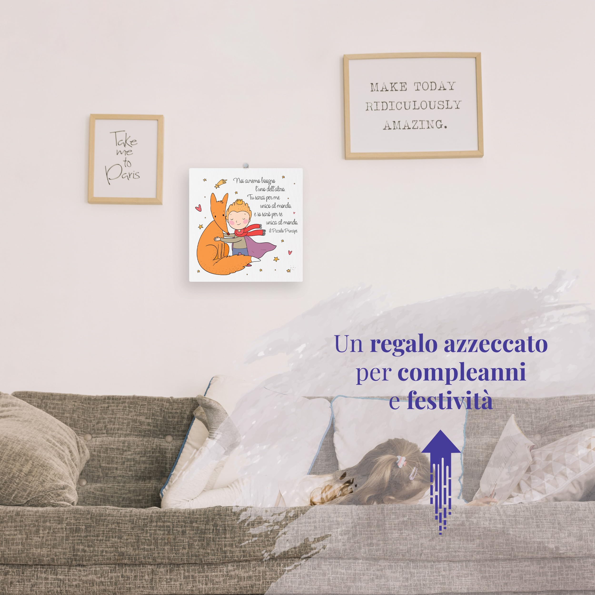 FRATELLI BONELLA - Tela 30x30 cm con Piccolo Principe che Abbraccia la Volpe - Tela per Bambini per Compleanni e Festività - Tela 30x30 Made in Italy