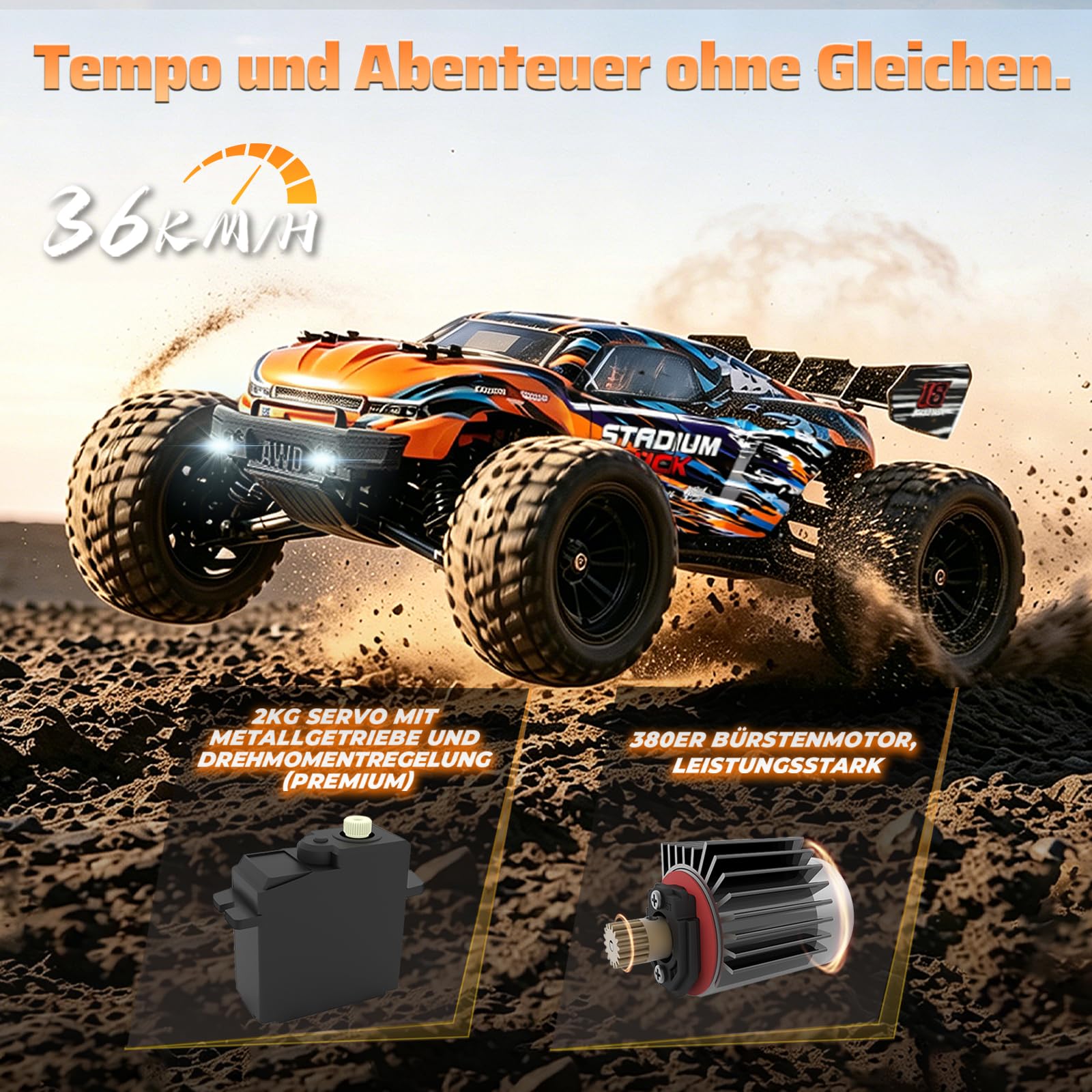 HAIBOXING Ferngesteuertes Auto 4WD RC Auto 1/18 36 km/h Offroad Ferngesteuert Buggy 2.4Ghz All Terrain Rennauto Ferngesteuert RC Buggy,Ferngesteuert Monstertruck für Kinder und Erwachsene18858E