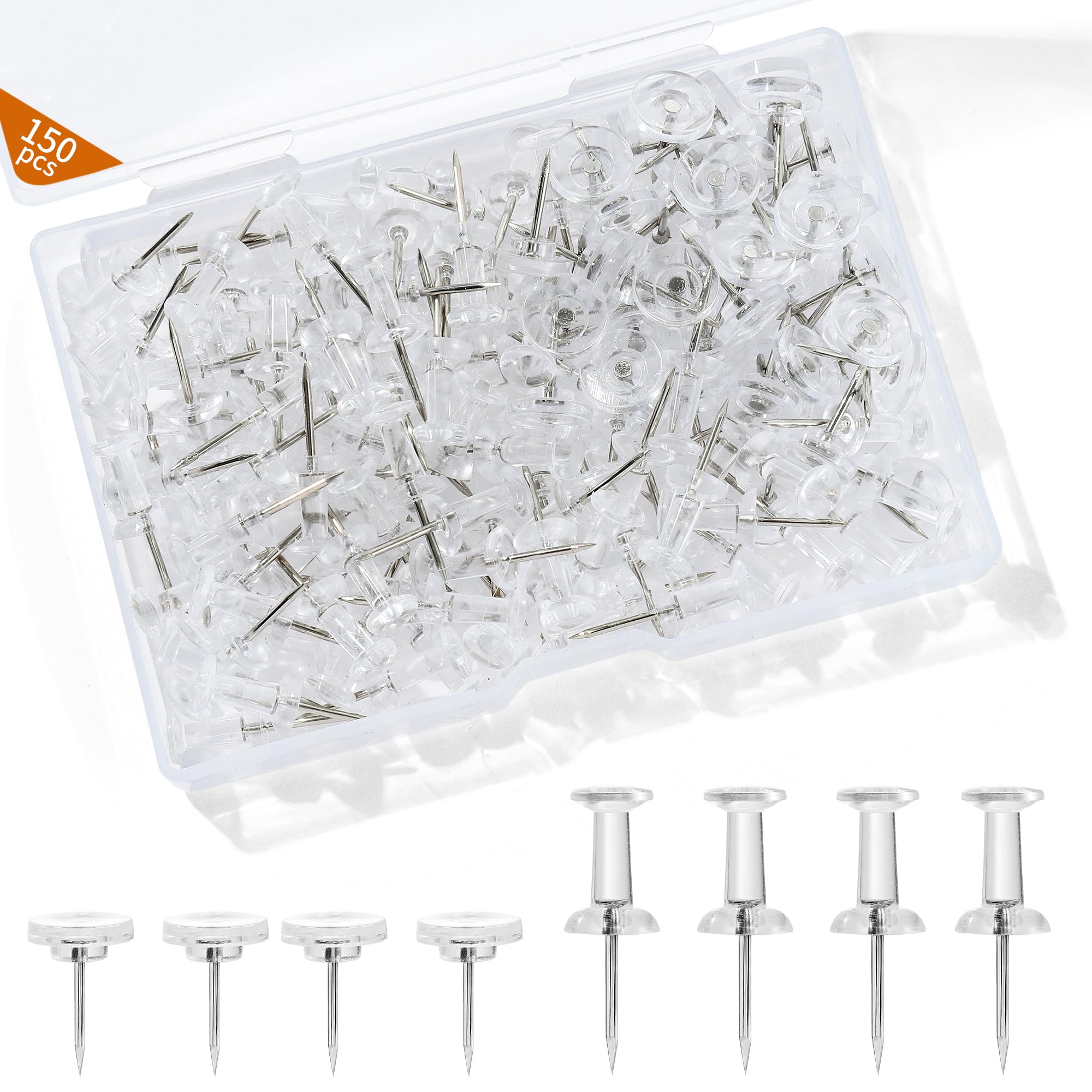 150 Pcs Push Pins, Clear Thumb Tacks, Plastic Push Pins for Cork Board, Flat Head Thumb Tacks for Bulletin Boards and Wall Displays Heavy Duty image 1