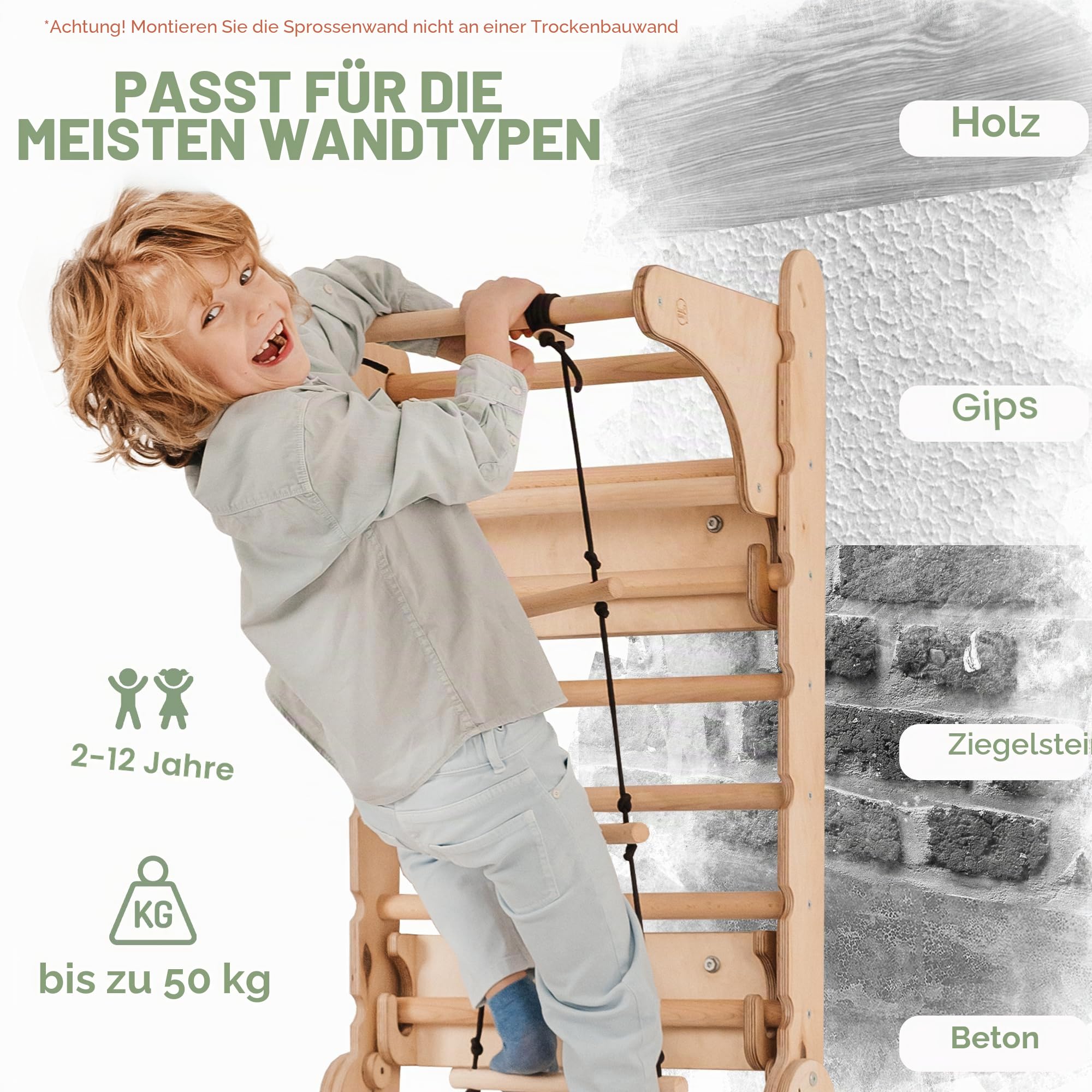 Goodevas Holz Indoor Klettergerüst für Kinder – Montessori Kletterrahmen mit Schwedenwand, Rutsche & Dreieckleiter für Kleinkinder und Kinder 2–12 Jahre