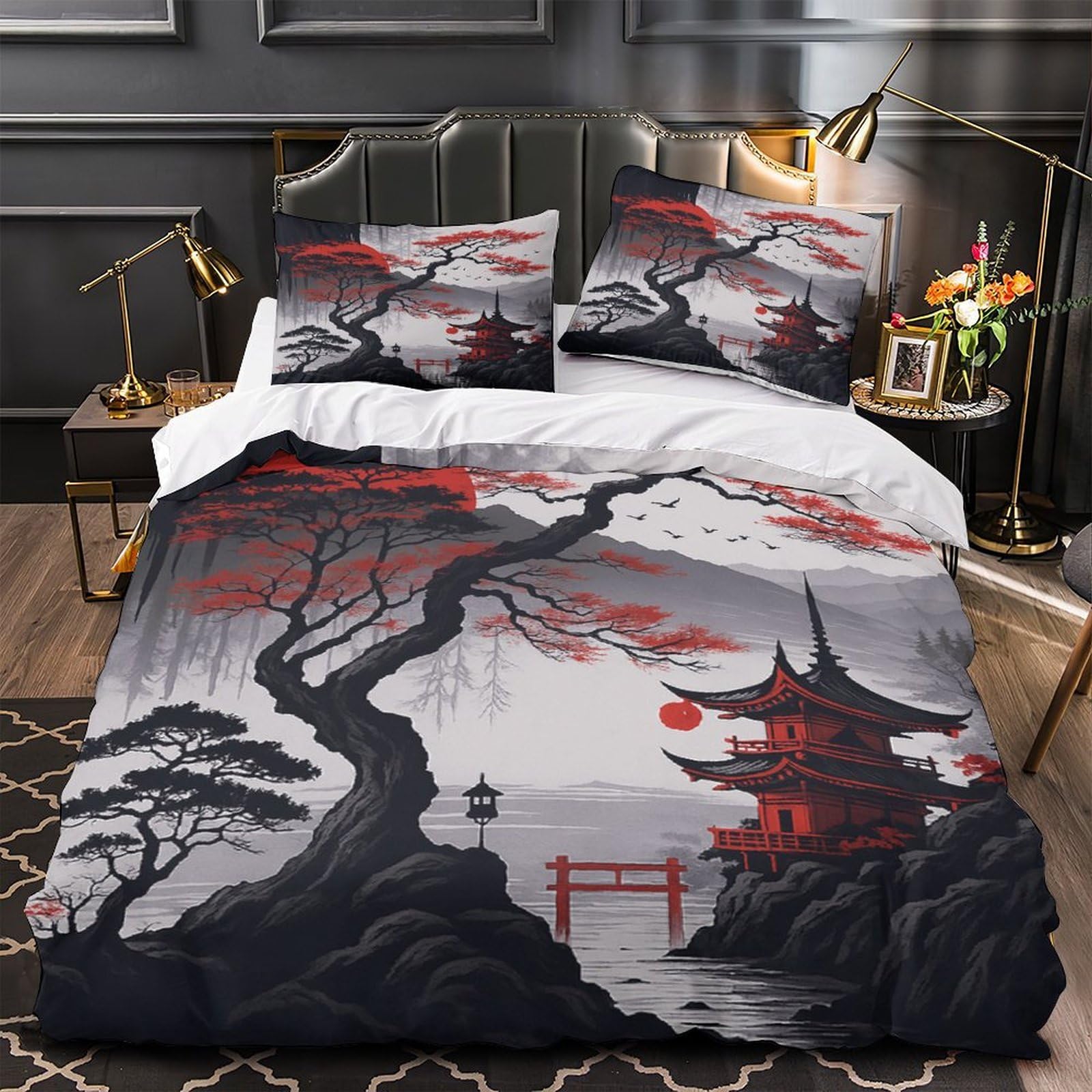Housse de couette jardin japonais 140x200cm pour créer une chambre d'ado zen