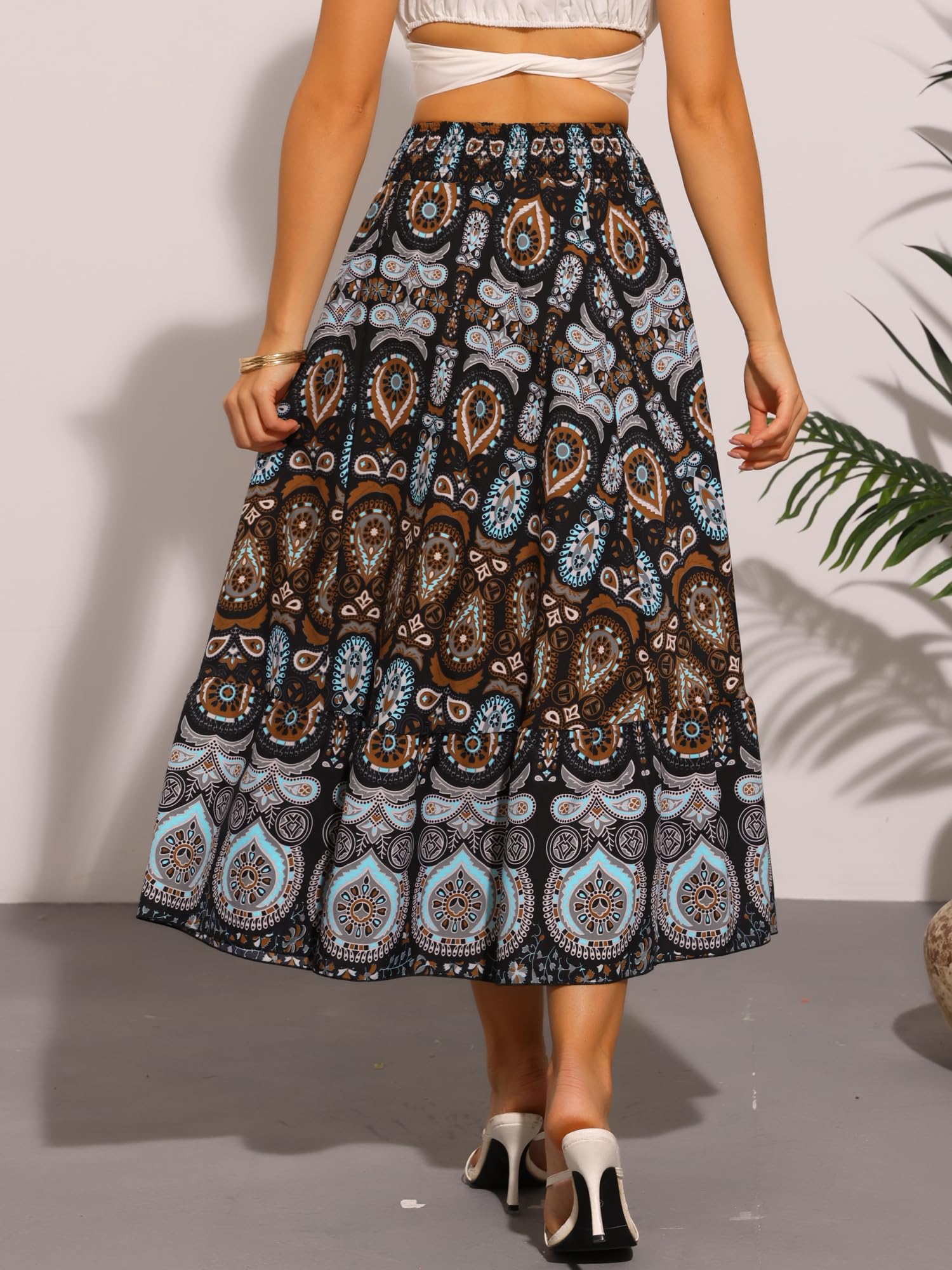 Allegra K Jupes longues bohème pour femmes, motif floral, décontracté, plage, jupe maxi fluide tendance