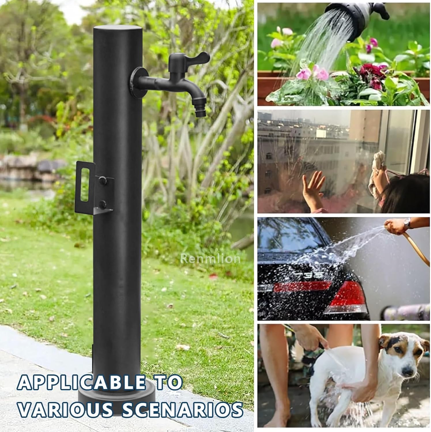 Freestanding Garden Water Column with Hose Stand, Courtyard Faucet Post Anti-Freezing Stainless Steel Floor Mounted Water Tap，Outdoor Water Faucet Yard Hydrant Fountain(Height 60cm/23.6in)