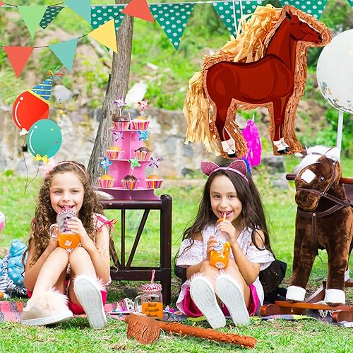 Miniatura 5 de Juego de piñata de caballo 3D con palo de vendaje y confeti, paquete de piñata de granja, piñata de vaquero para niño y niña, fiesta de cumpleaños,