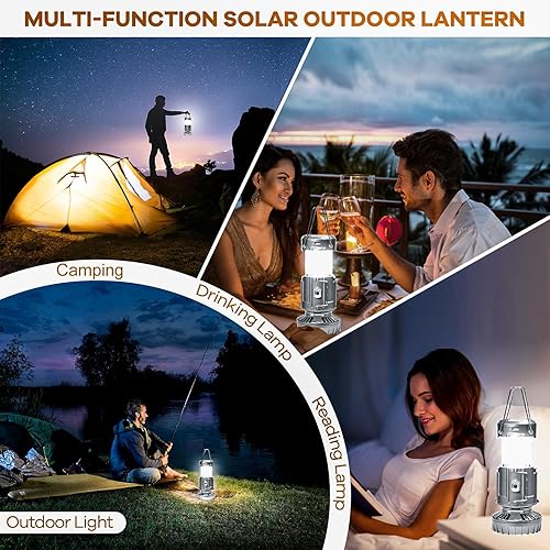Miniatura 6 de Faroles de camping con ventilador, ventilador solar de campamento de carga para teléfono, linternas LED recargables, ventiladores de campamento para