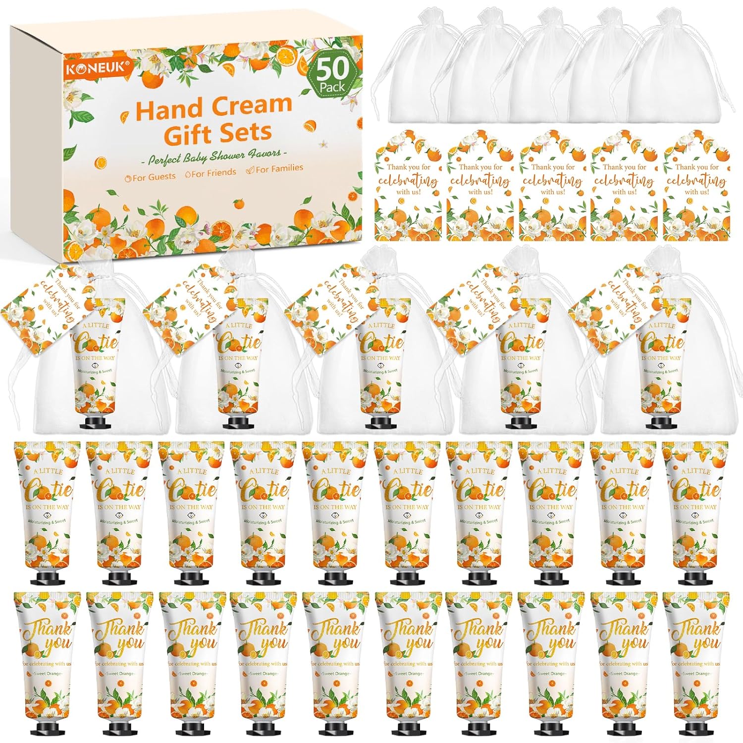 50 Pack Bulk Hand Cream Sets, Appreciation Gifts, Bridal Shower Favors, Wedding Shower Favors and Baby Shower Favors for Guests, Wedding Welcome Bag Stuffers for Guests, Thank You Gifts (Orange) 50 Pack Orange Hand Cream Sets