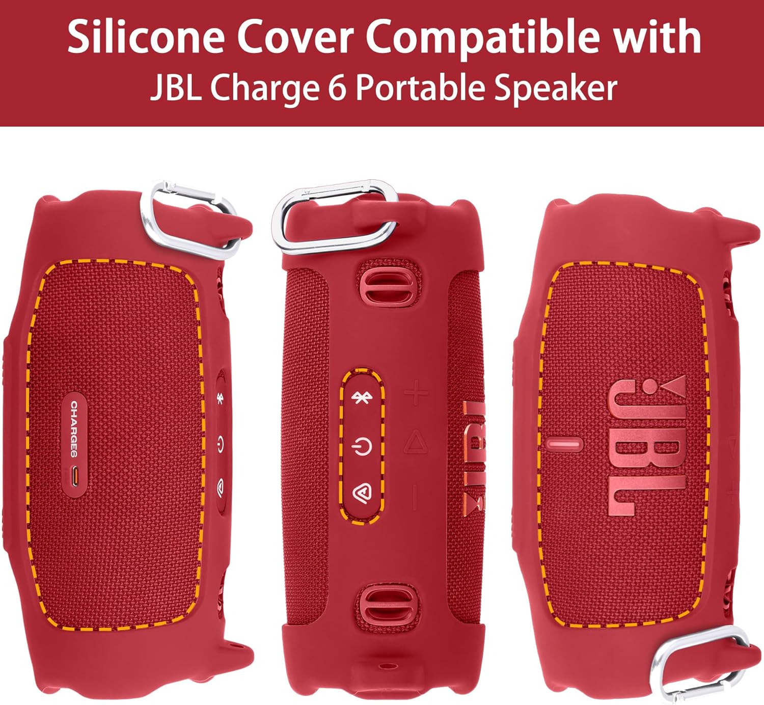 khanka for JBL Charge 6 Waterproof Portable Bluetooth Speaker Silicone Case,Soft Protective Sleeve Cover with Shoulder Strap for JBL Charge 6 Speaker (Red) - Image 2
