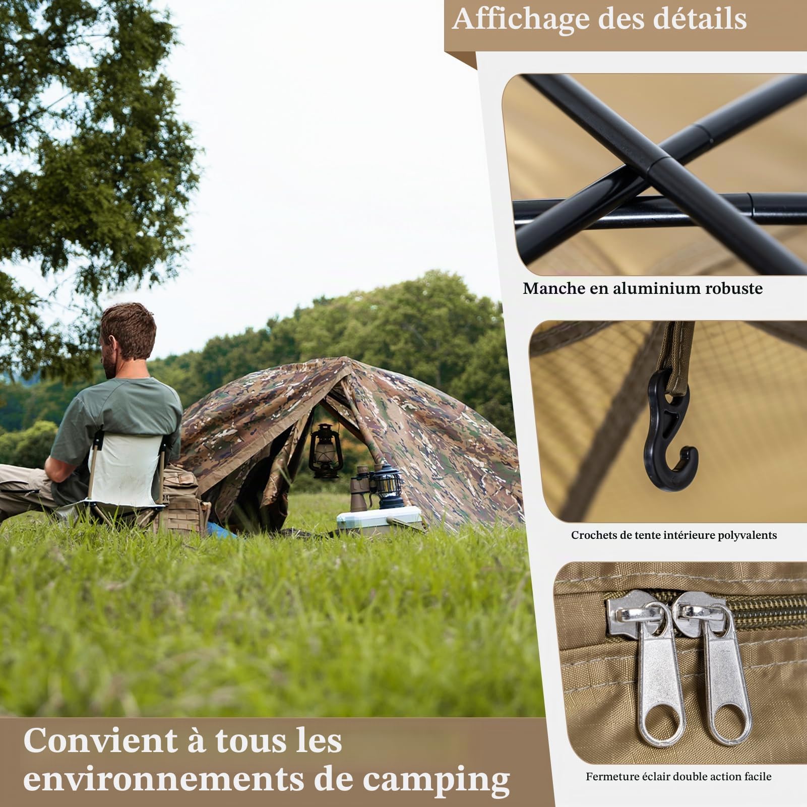 FREE SOLDIER Tente de Camping d'extérieur Ultra légère en Camouflage, Camping en Plein air, Tente d'aventure, Tente de pêche, Facile à Monter et à Transporter, Protection Contre Les moustiques