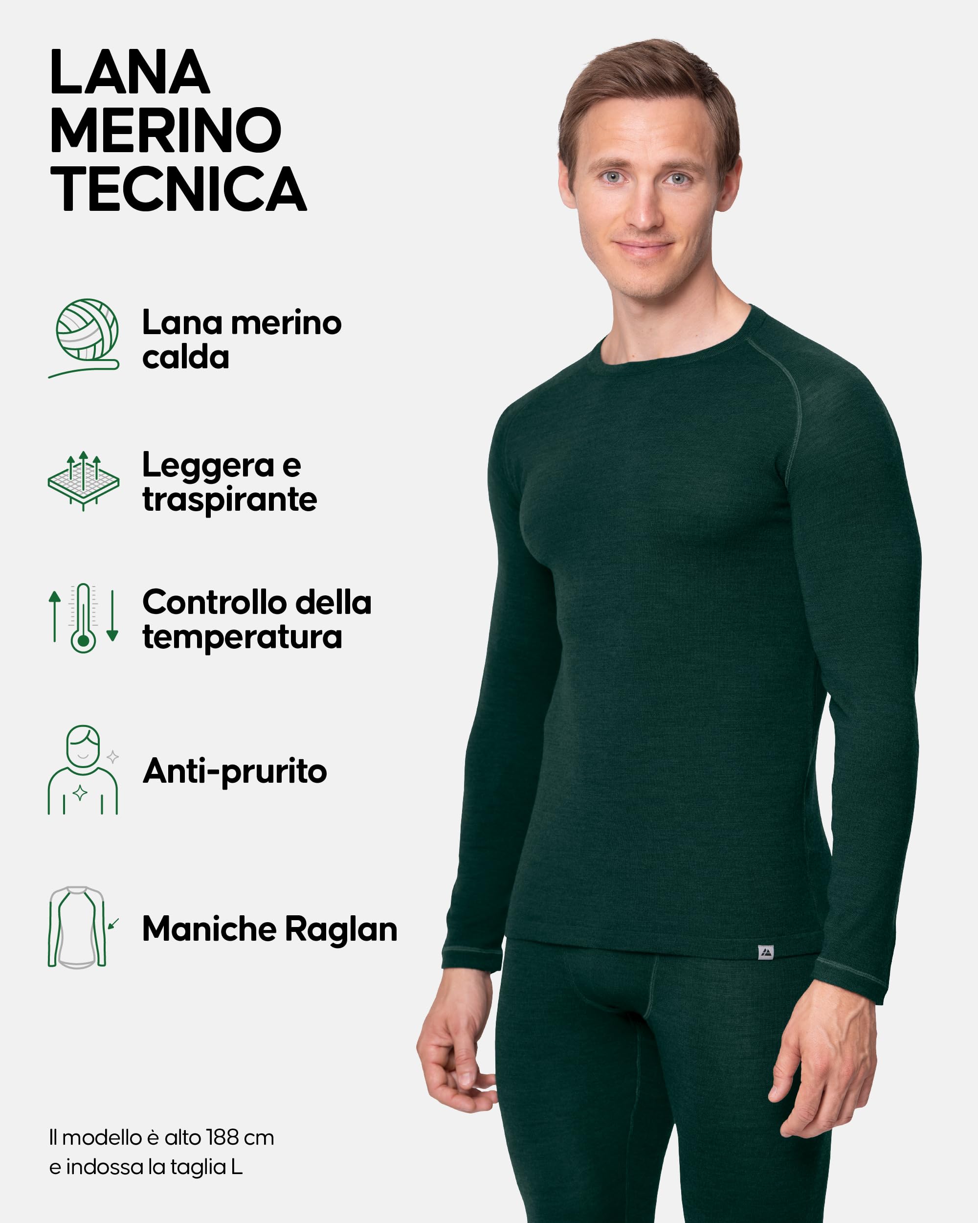 DANISH ENDURANCE Maglia Termica Uomo in Lana Merino, Manica Lunga, Intimo Termico per Sci, Trekking, Escursionismo con o Senza Chiusura Zip