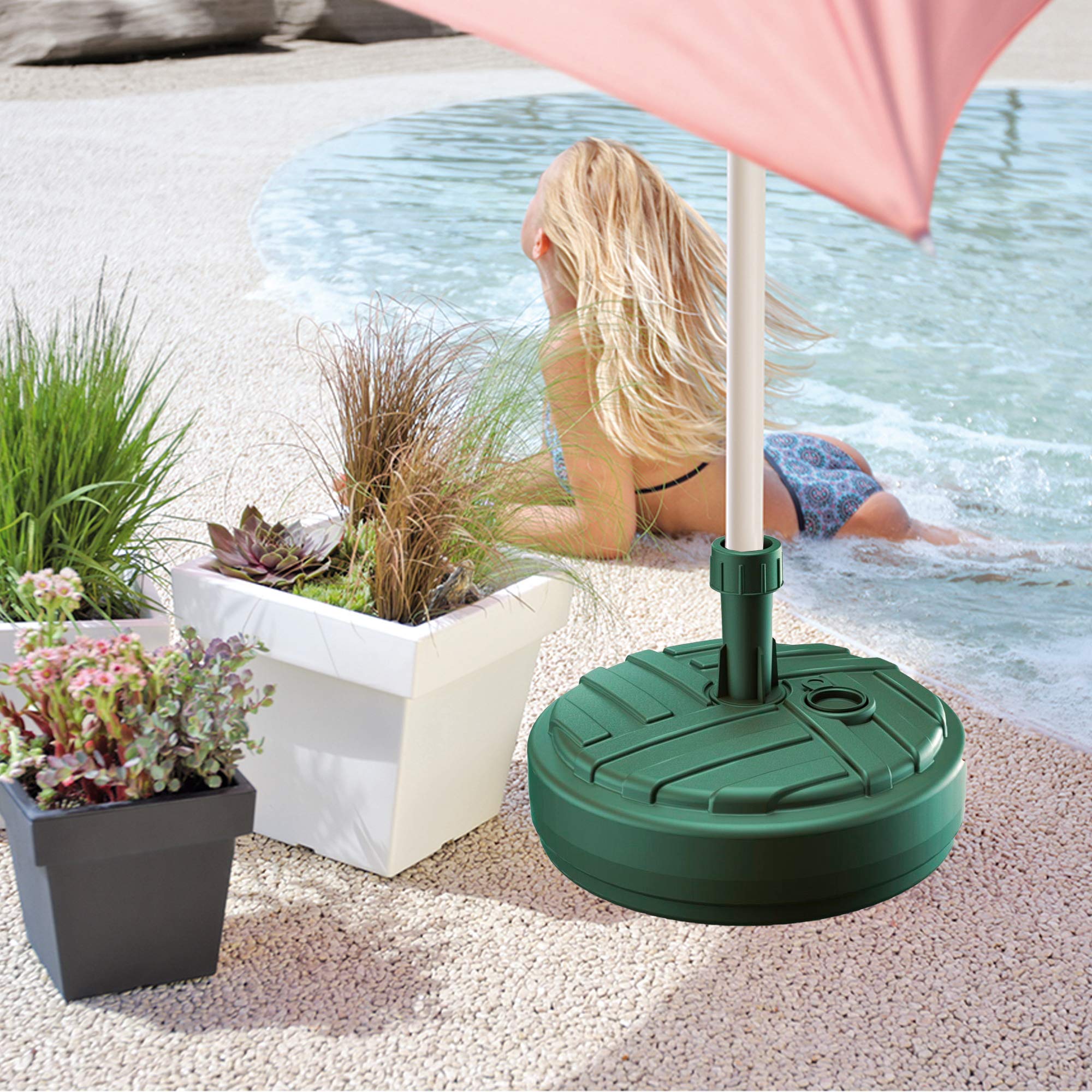 PROSPERPLAST Base de parasol polyéthylène rond Ø 39 x 13 cm vert