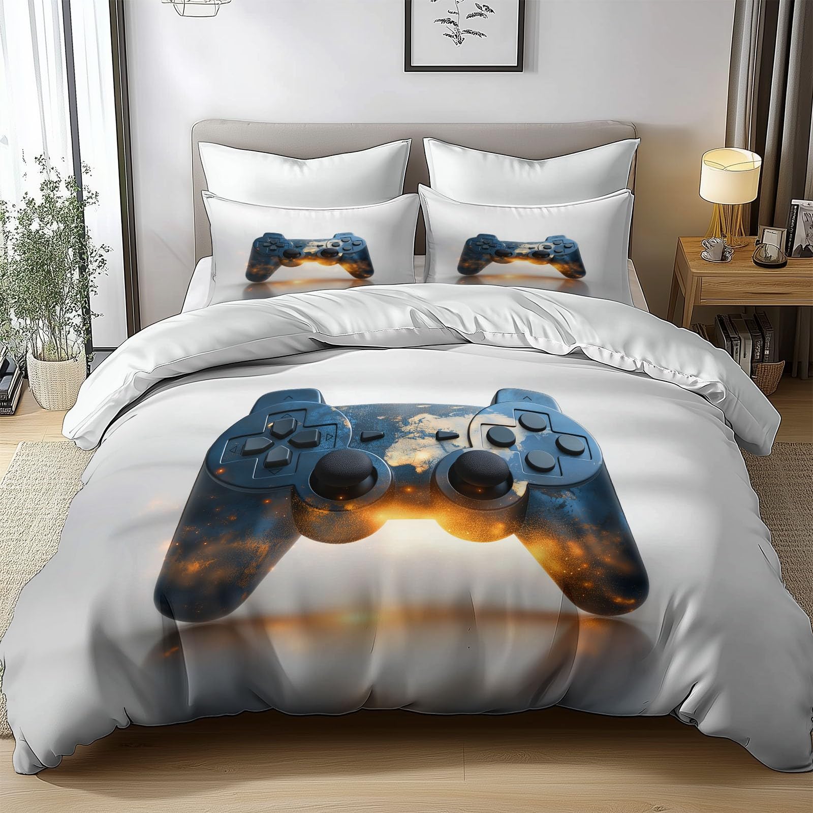 Juego de cama infantil con mando de 260 x 240 cm, funda nórdica ligera sin pliegues, de dibujos animados 3D, ligera, sin pliegues, juego de cama con mando para adolescentes y 2 fundas de almohada