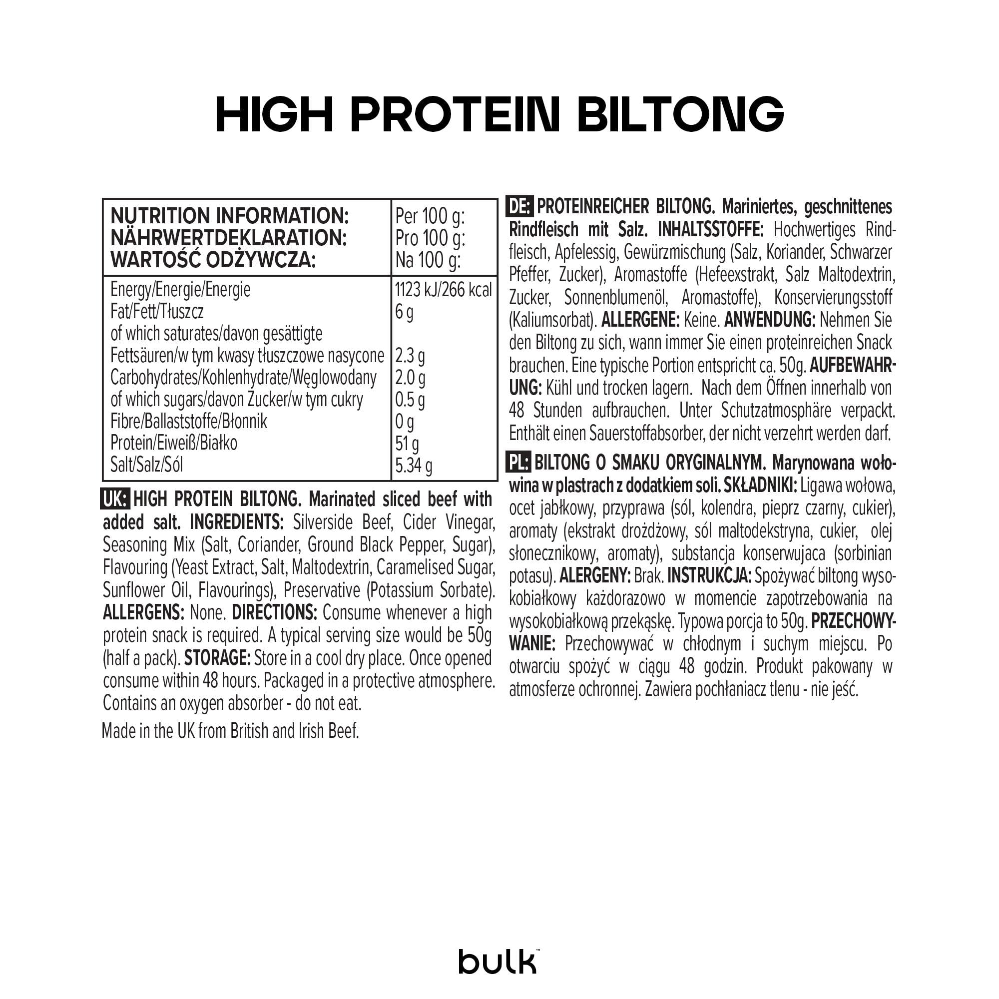 Bulk Biltong de Boeuf, Snack au bœuf, Protéine, 100 g