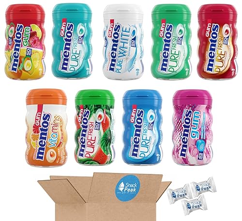 Mentos Gum Snack Peak - Caja de regalo variada, cítricos (con vitaminas), frutas mixtas, gaulteria, algodón fresco de burbujas, blanco puro, menta