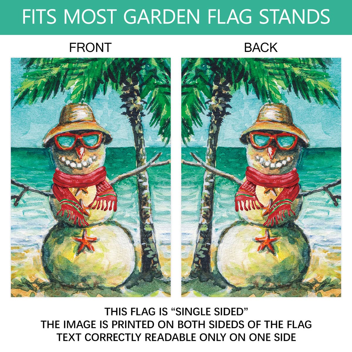 Texupday Gartenflagge „Weihnachtsstrand“ – 30,5 X 45,7 Cm, Mit Lustigem Weihnachtsmann & Schneemann Auf Hawaii, Aus Wetterfestem Polyester