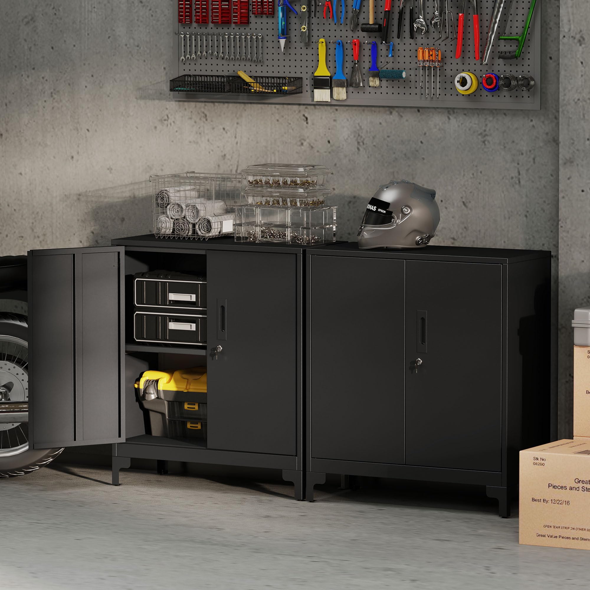 HOMCOM Armoire de Bureau à 2 Niveaux, Meuble de Rangement Bureau métallique avec 2 Portes verrouillables, Armoire à dossiers pour Domicile, Garage, 80 x 35 x 91 cm, Noir