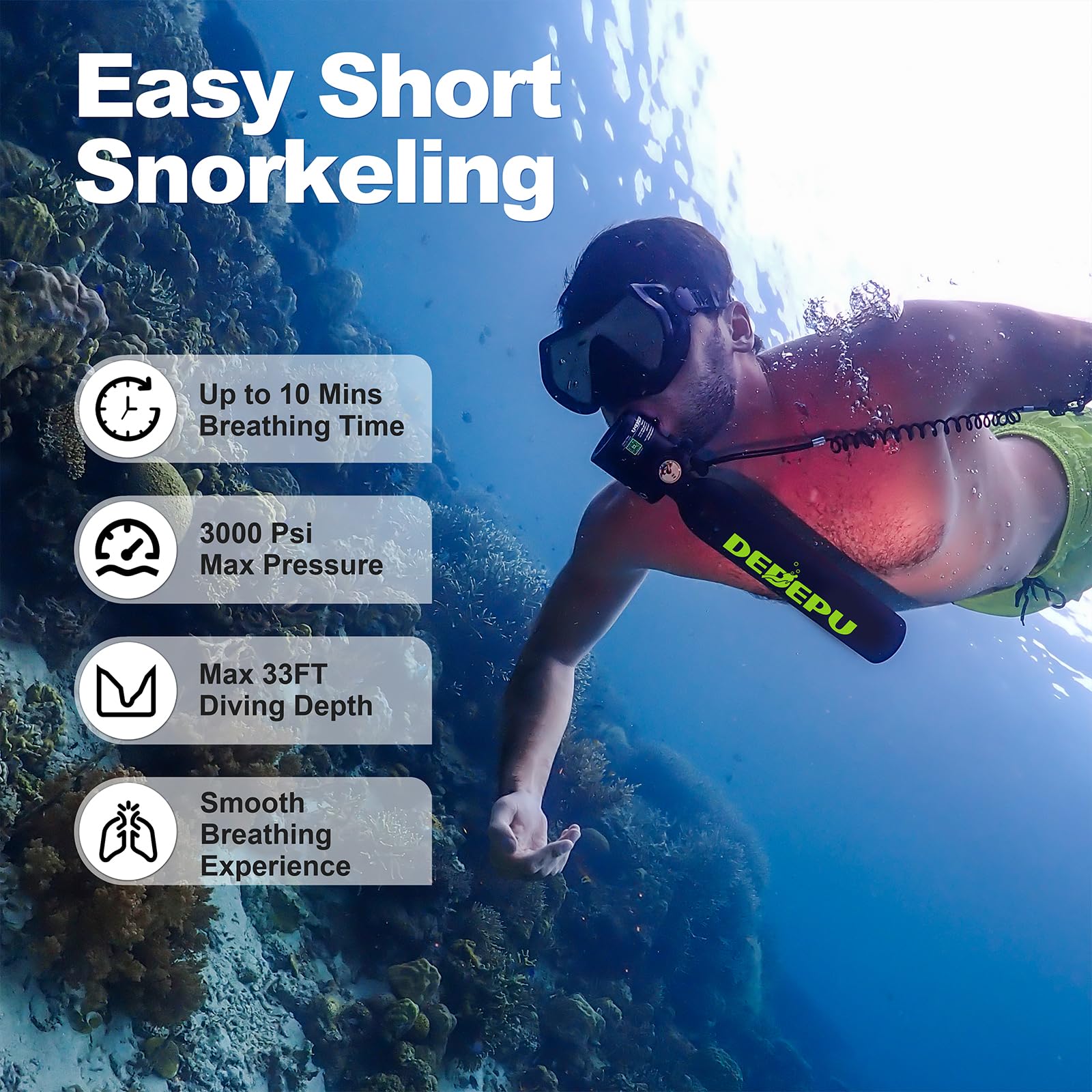 DEDEPU Mini Scuba Tank, 0.5L Scuba Diving Tank for Underwater Breathing, 5 to 10 Minutes Dive Time Portable Diving Tank Snorkeling Air Tank, Emergency Rescue Pony Bottle