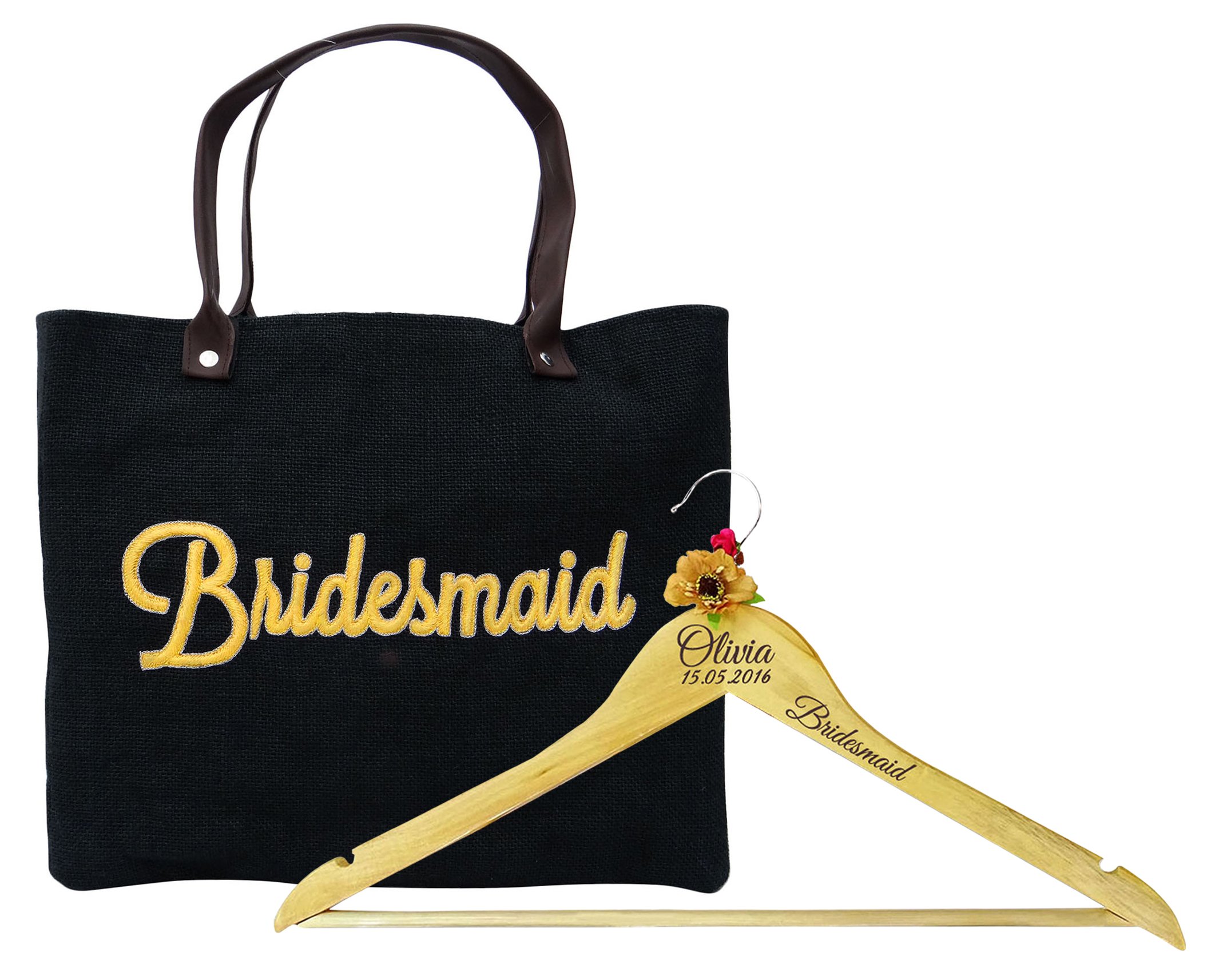 Darling Souvenir La Dama de Honor Bolsa de Yute con Personalizado Nombre Grabado Favor Percha de Madera de la Boda le agradece Regalo
