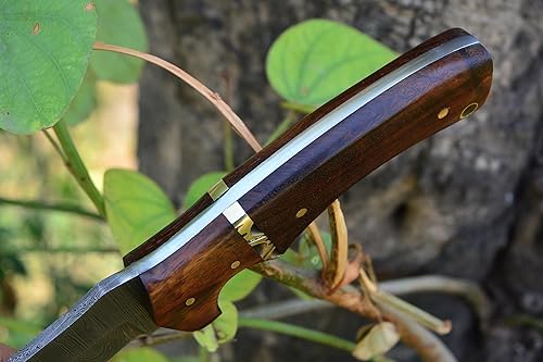 Miniatura 4 de Cuchillo de caza de Damasco de hoja fija Bushcraft Skinner cuchillos de supervivencia al aire libre con funda de cuero, regalo para hombres