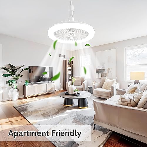 Miniatura 2 de Lámpara de ventilador de techo con rosca con 3 temperaturas de color, luz de ventilador regulable cerrada de perfil bajo con control remoto, luces