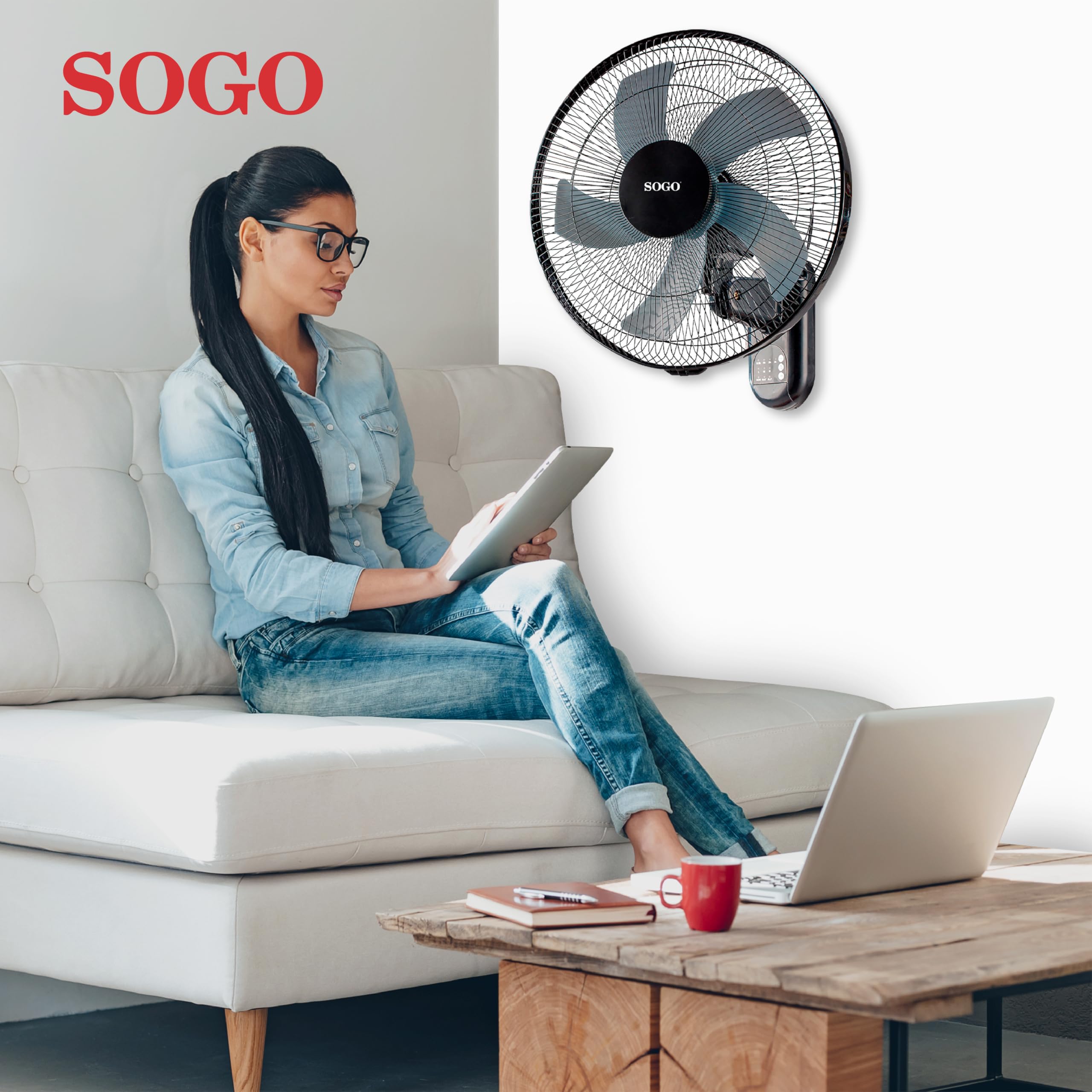 SOGO Ventilador De Pared 16" Con Mando A Distancia - Alta Potencia Bajo Ruido Para Dormitorio - Oscilante Con Temporizador - Ventilador De Pared Con Aire Direccionable