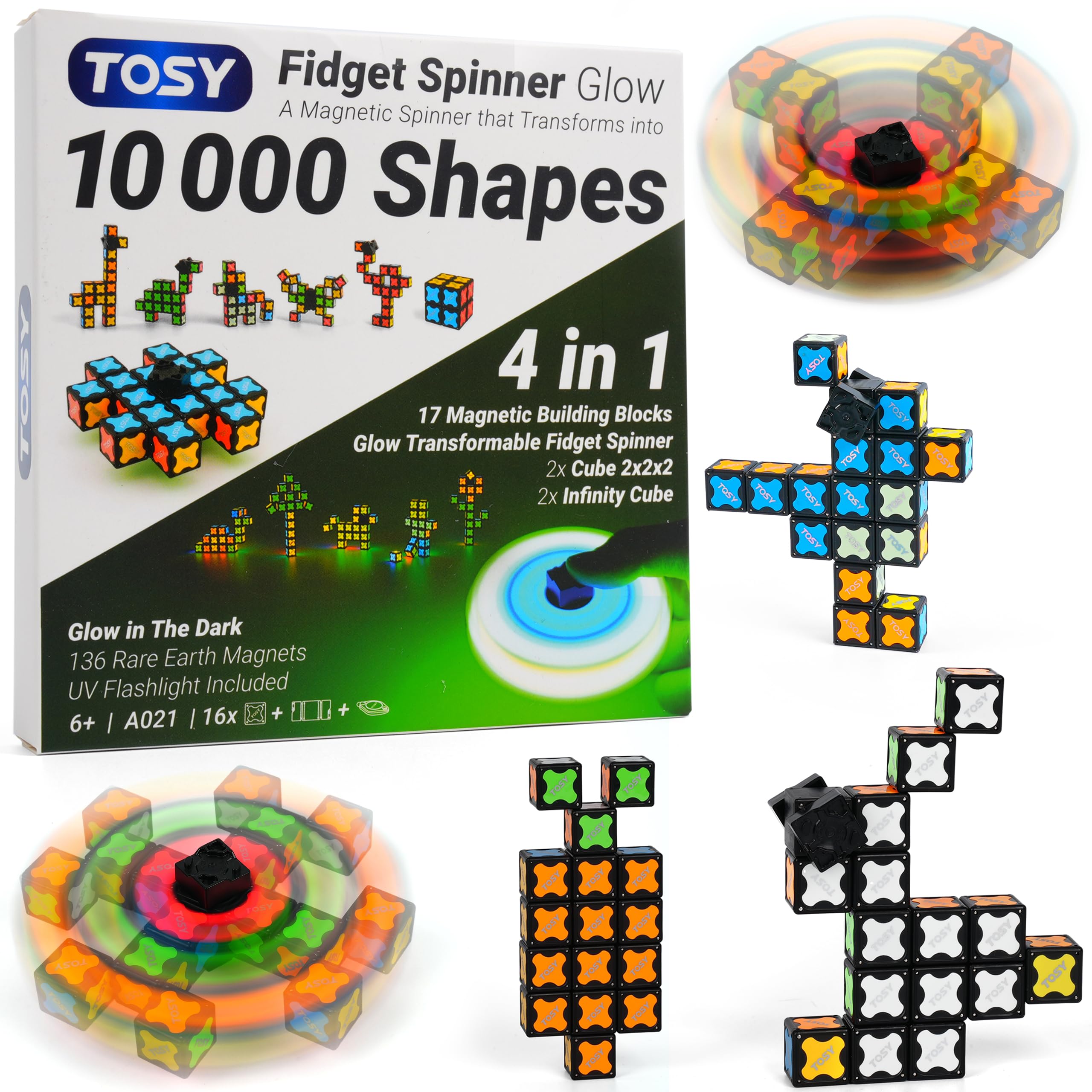 TOSY Magnet Fidget Spinner – 3-in-1: verwandelbarer Fidget-Spinner, Infinity-Würfel, 2x2 Puzzlewürfel, leuchtend, Weihnachtsgeschenk für Kinder/Jungen/Mädchen/Erwachsene, STEM-Sensorik Spielzeug