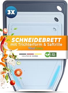YourCasa Chopping Board, Set of 3, with Juice Trace, Non-slip, Dishwasher Safe (Grey)