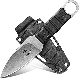 Small Fixed Blade Boot-Style Knife with Sheath, High Carbon Steel Stonewashed Blade, 2.8 Inch Full Tang EDC Knife with Non-Slip ABS Handle, Belt Carry & Boot-Compatible Sheath