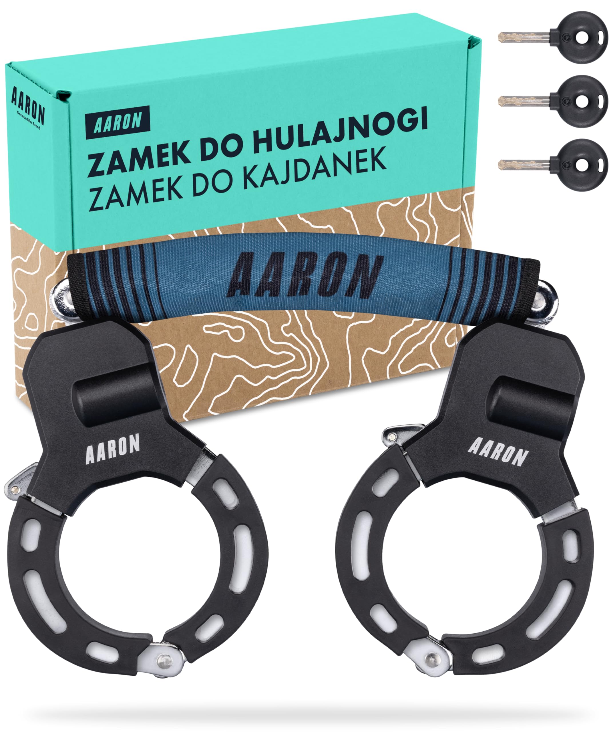 AARON Zapięcie na kajdanki do hulajnogi elektrycznej – konstrukcja wysokiego bezpieczeństwa – elastyczne zapięcie rowerowe ze stalowym łańcuchem – wytrzymałe i odporne na zarysowania (szaro-niebieski)