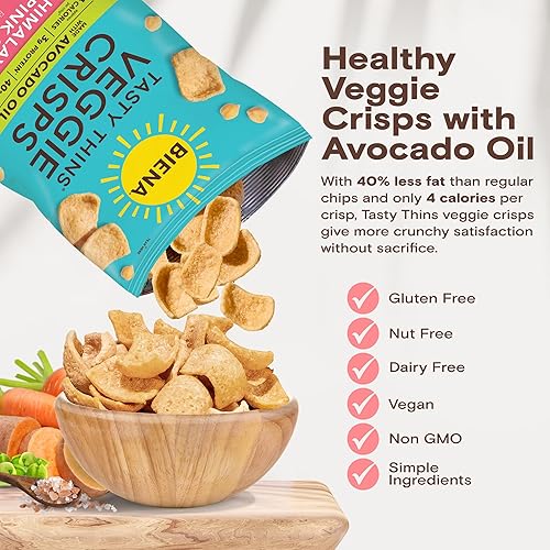Miniatura 5 de BIENA Tasty Thins - Chips vegetales de garbanzos  Sal marina, paquete de 4, bolsas de 4 onzas  Garbanzos y verduras, veganos, sin gluten, sin