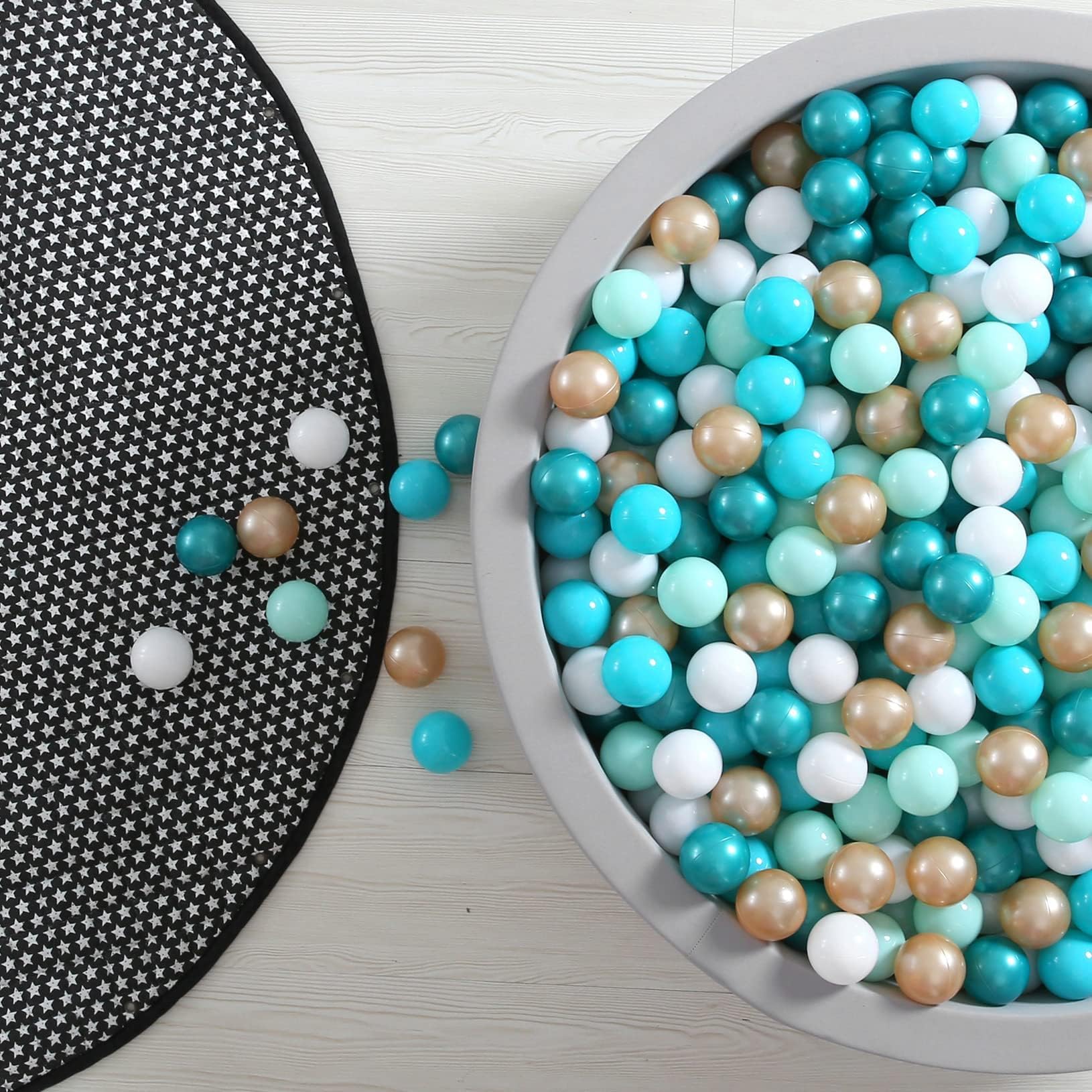 Ball Pit Balls for Toddler, Baby Plastic Playballs Kids Soft Pastel Pelotas Non-Toxic BPA-Free 2green+White+Gold,100 Balls