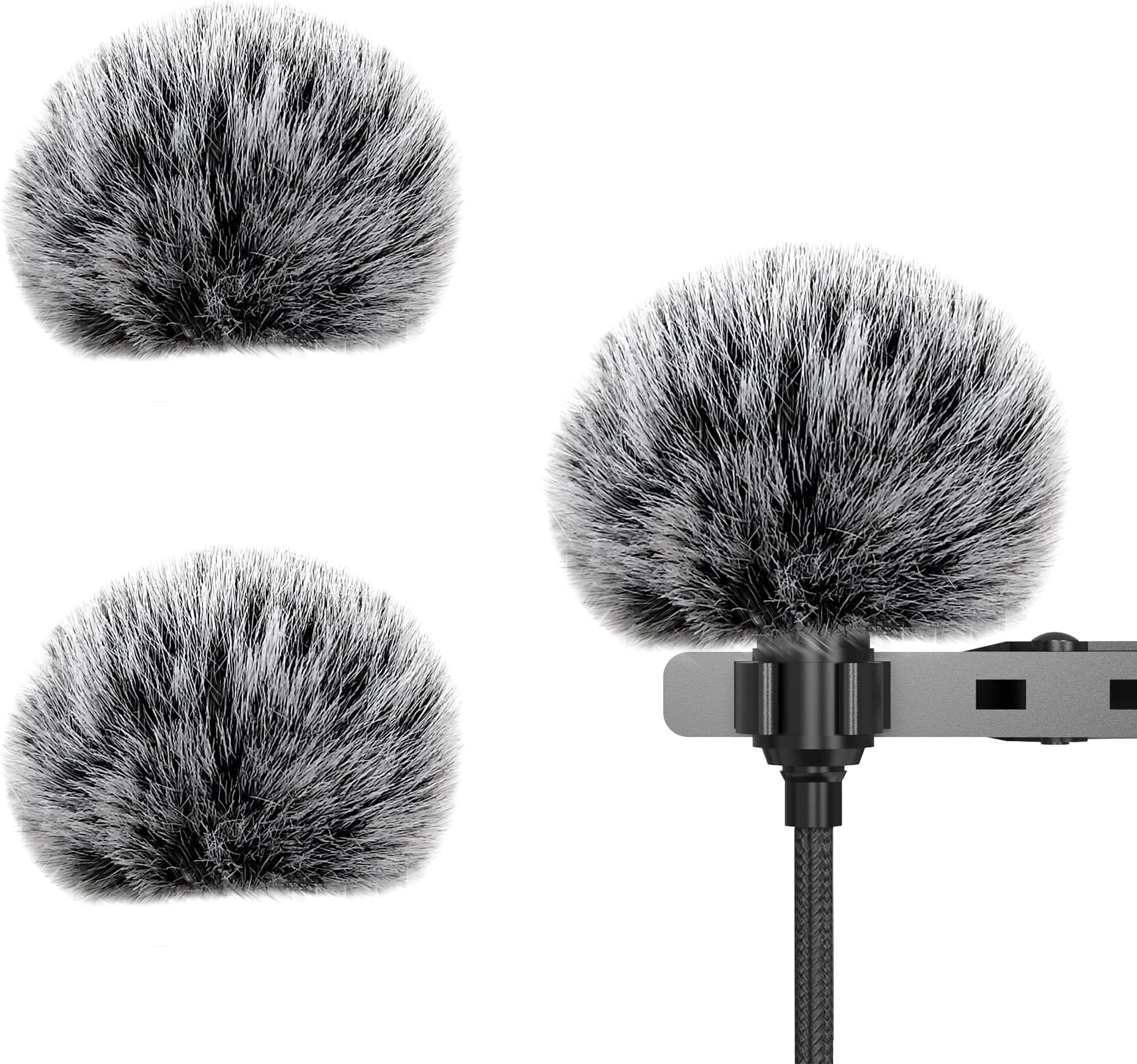 Cubilux 2 Pack Outdoor Furry Windscreen for Lavalier Lapel Microphpone, Professional Lapel Microphone Windscreen for Mini Microphone,Wind Muff & Dead Cat,Windshield, Windjammer for Lav MIC