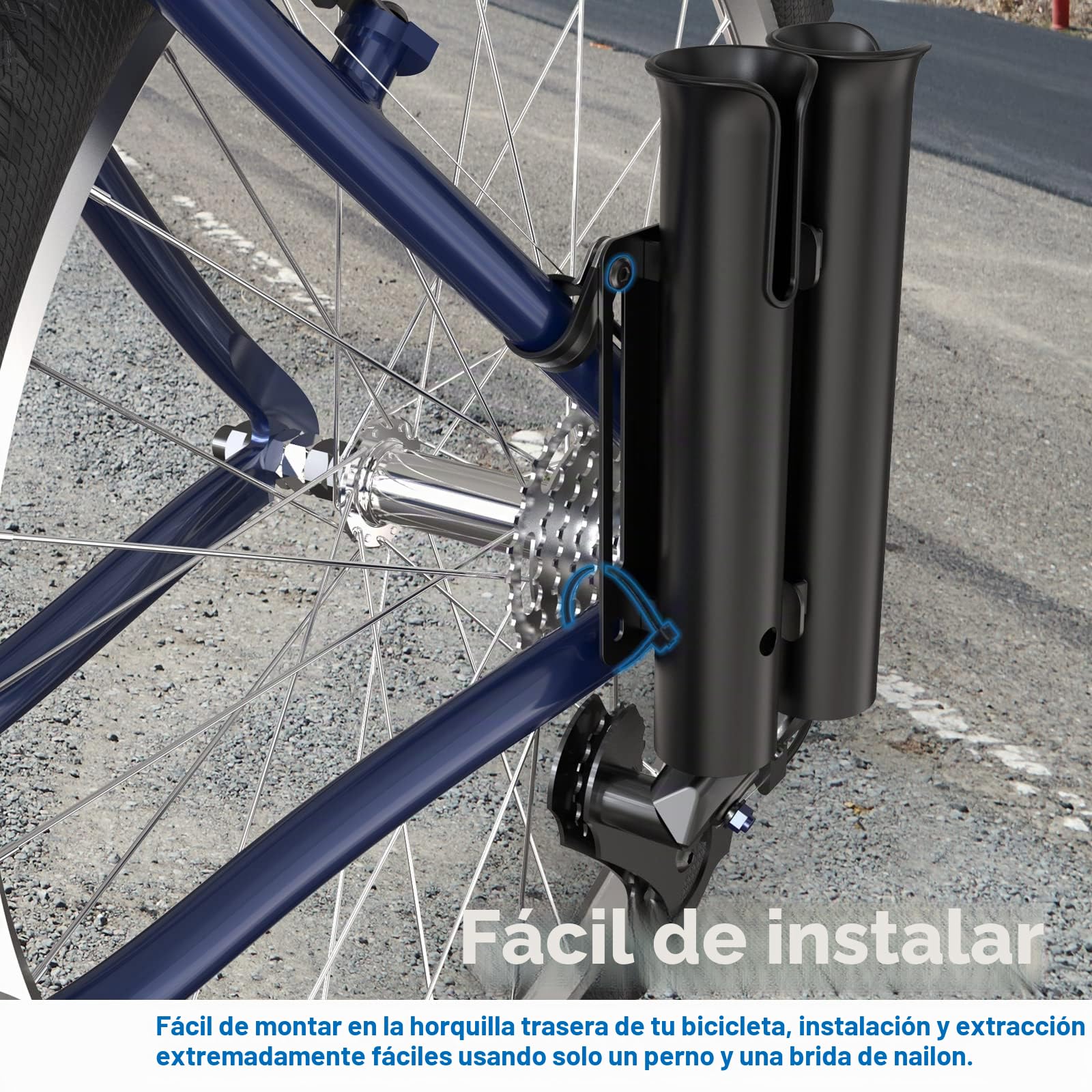 Soporte para caña de Pescar, asegura la caña de Pescar a la Bicicleta, Soporte de 2 Tubos, Tiene Capacidad para 2 cañas de Pescar, fácil de Montar