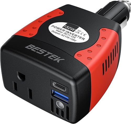 Miniatura 8 de BESTEK Inversor de corriente de 150 W, convertidor de voltaje de 12 V a 110 V, cargador de coche, adaptador de corriente con puertos de carga USB