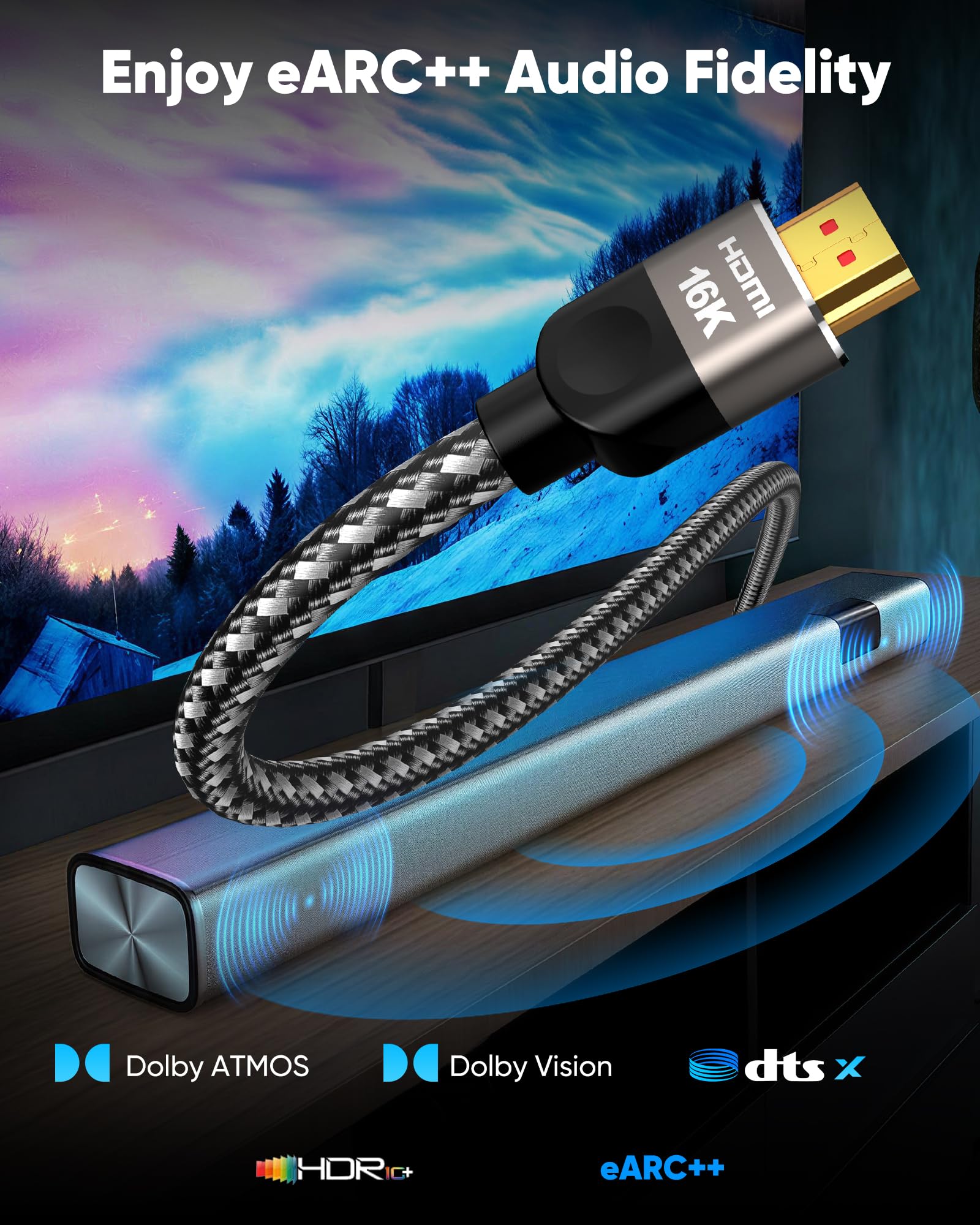 Highwings Cable HDMI 16K 8K 2.2 6.6 pies, cable HDMI de alta velocidad de 96 Gbps de última generación, compatible con juegos de 16 K a 60 Hz, 8 K a 120 Hz, 4K a 240 Hz, a prueba de futuro, eARC++