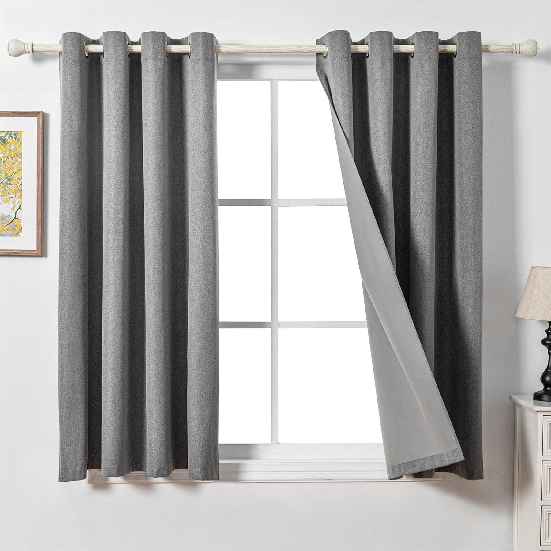 MYSKY HOME Rideau Gris Foncé Occultant Thermiques 140x175(LxH) Rideaux Lin 30% Opaque à Oeillets Anti Froid Draperies Chaleur pour Chambre Salon Maison, Decoration Curtains Lot de 2