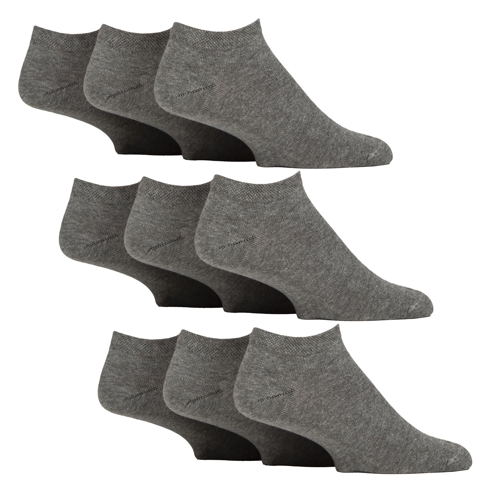 Gentle Grip Unisex Grey 9 Pack Mens Honeycomb Top Ankle Cotton Socks