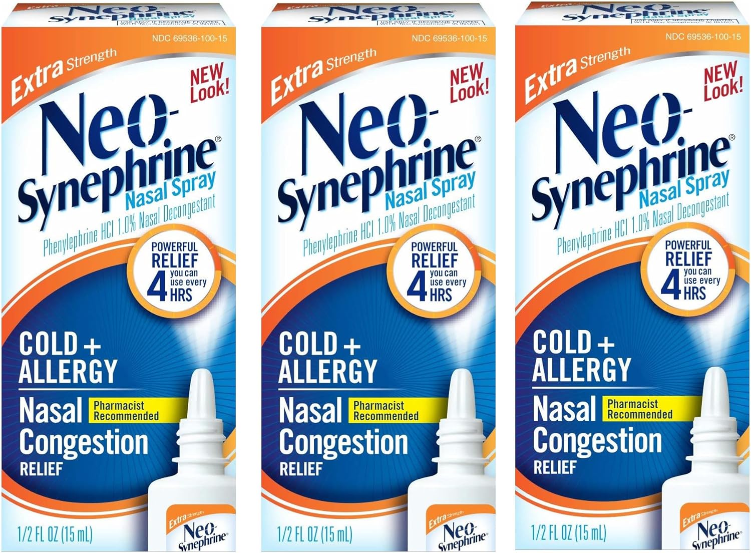 Neo-Synephrine Extra Strength Nasal Spray 15 mL – Phenylephrine 1% Fast Acting Nasal Decongestant for Cold and Allergy Relief (Pack of 3)