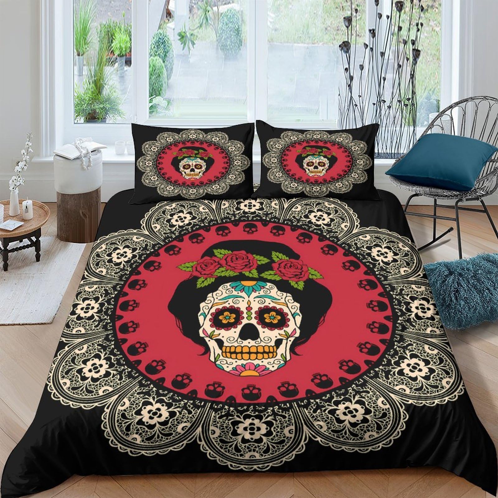 Ctjqhvkz Style-1 3D Printed Sugar Skull Fitted Sheet Microfiber Soft Black Floral Bed Sheet For Bedroom Guest Room Mattress Decor Single（135X200cm）