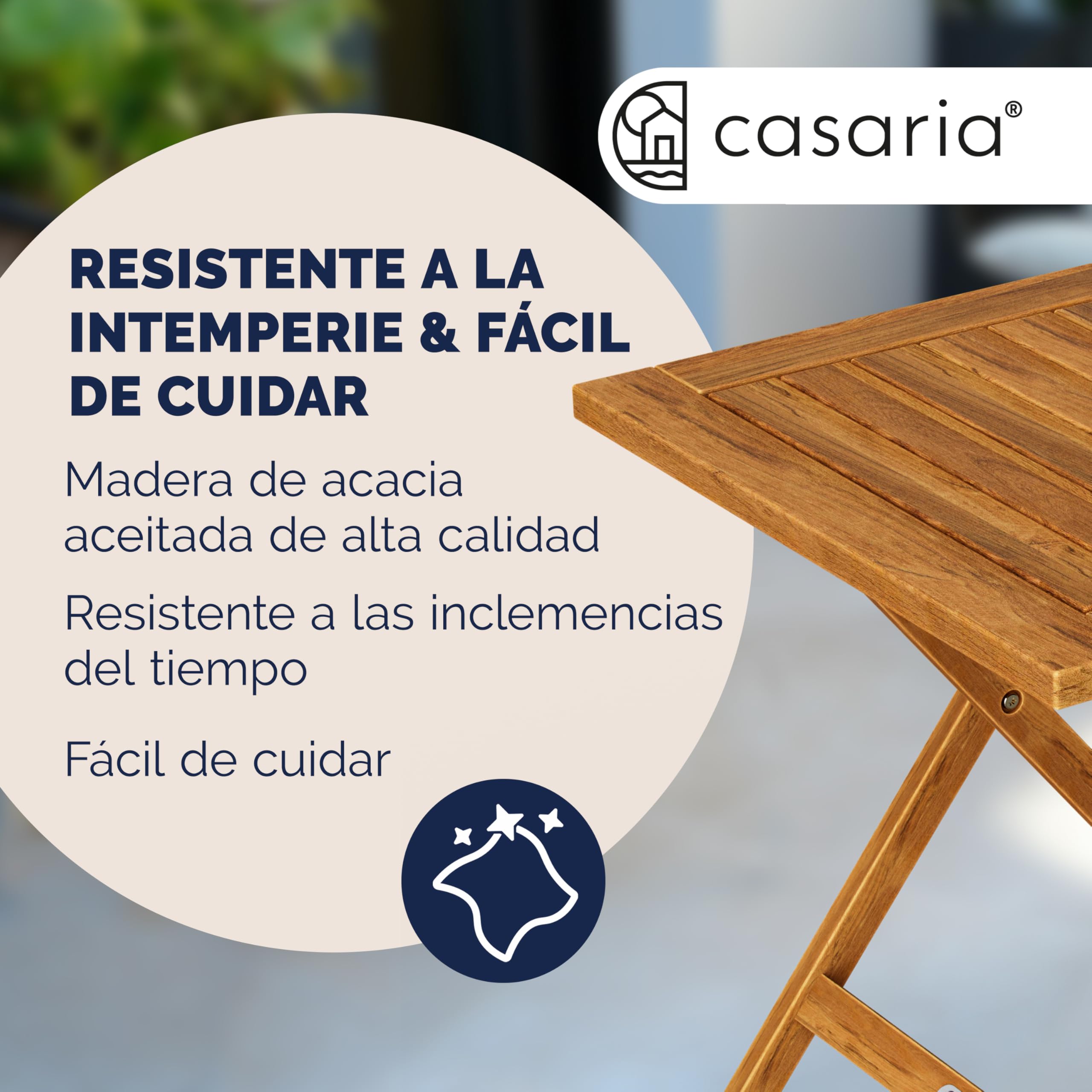 Casaria® Mesita de Jardín de Madera de Acacia 46x46cm Carga hasta 80kg Estable Resistente Intemperie Mesa Auxiliar Plegable Exterior Balcón Terraza Patio