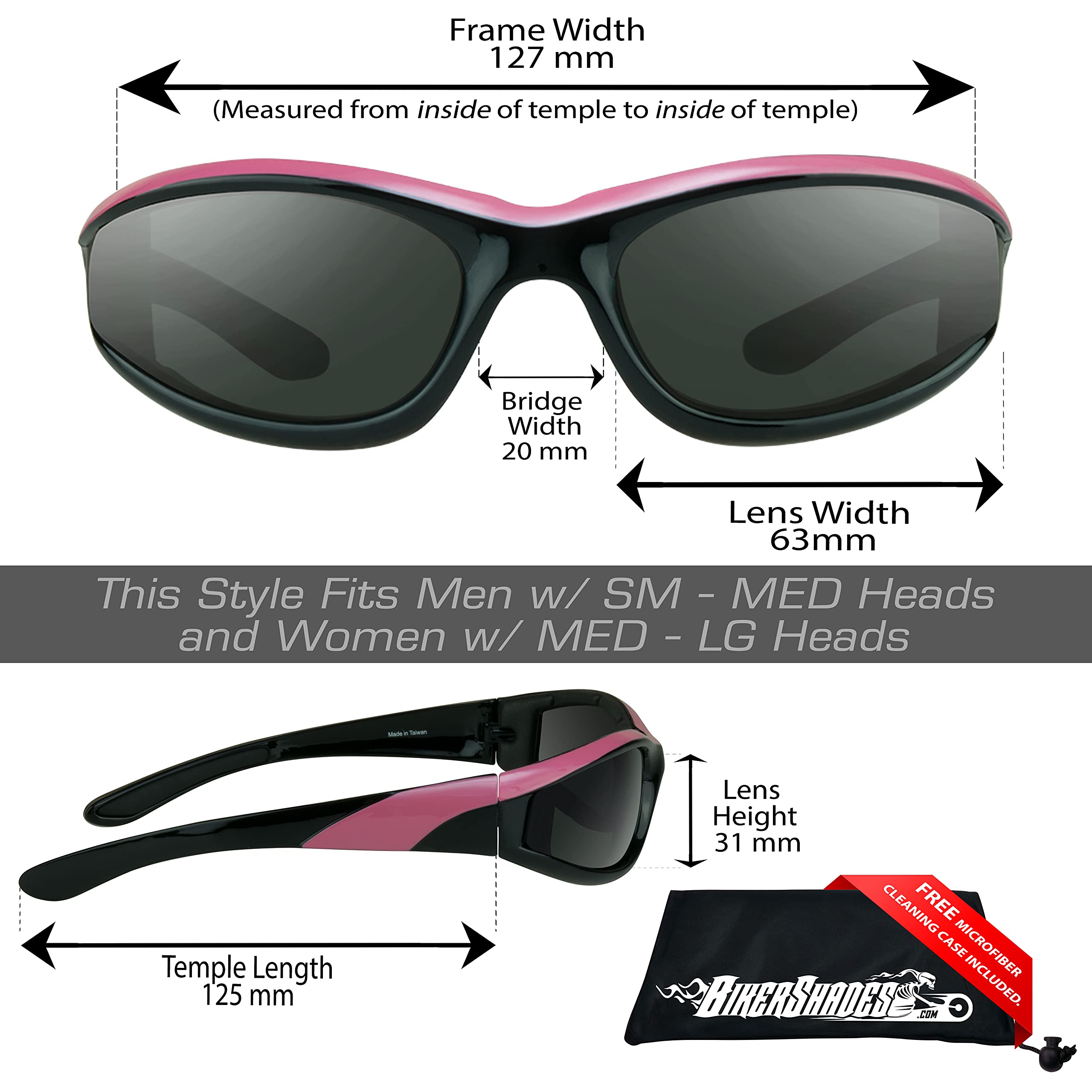 Bikershades Safety Motorcycle Riding Glasses Grey & Clear 2 Pairs Black Pink Men Women Protective Foam Padded Wind Dust Proof