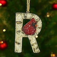 Vista 20 de Adorno de Navidad con letra inicial cardenal rústica, aspecto de madera de abedul, alfabeto, decoración con monograma para árbol de vacaciones