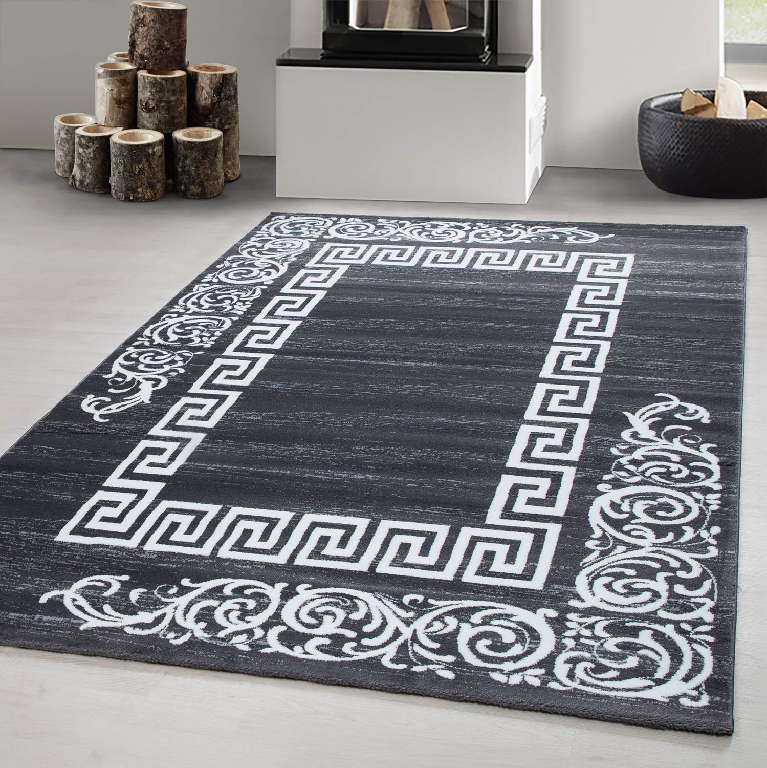 Carpetsale24 Kurzflor Teppich Modern Abstrakt Kariert Design in Schwarz Grau Weiß, Pflegeleichtes Wohnaccessoire für Wohnzimmer, Schlafzimmer, Jugendzimmer, Büro oder Flur