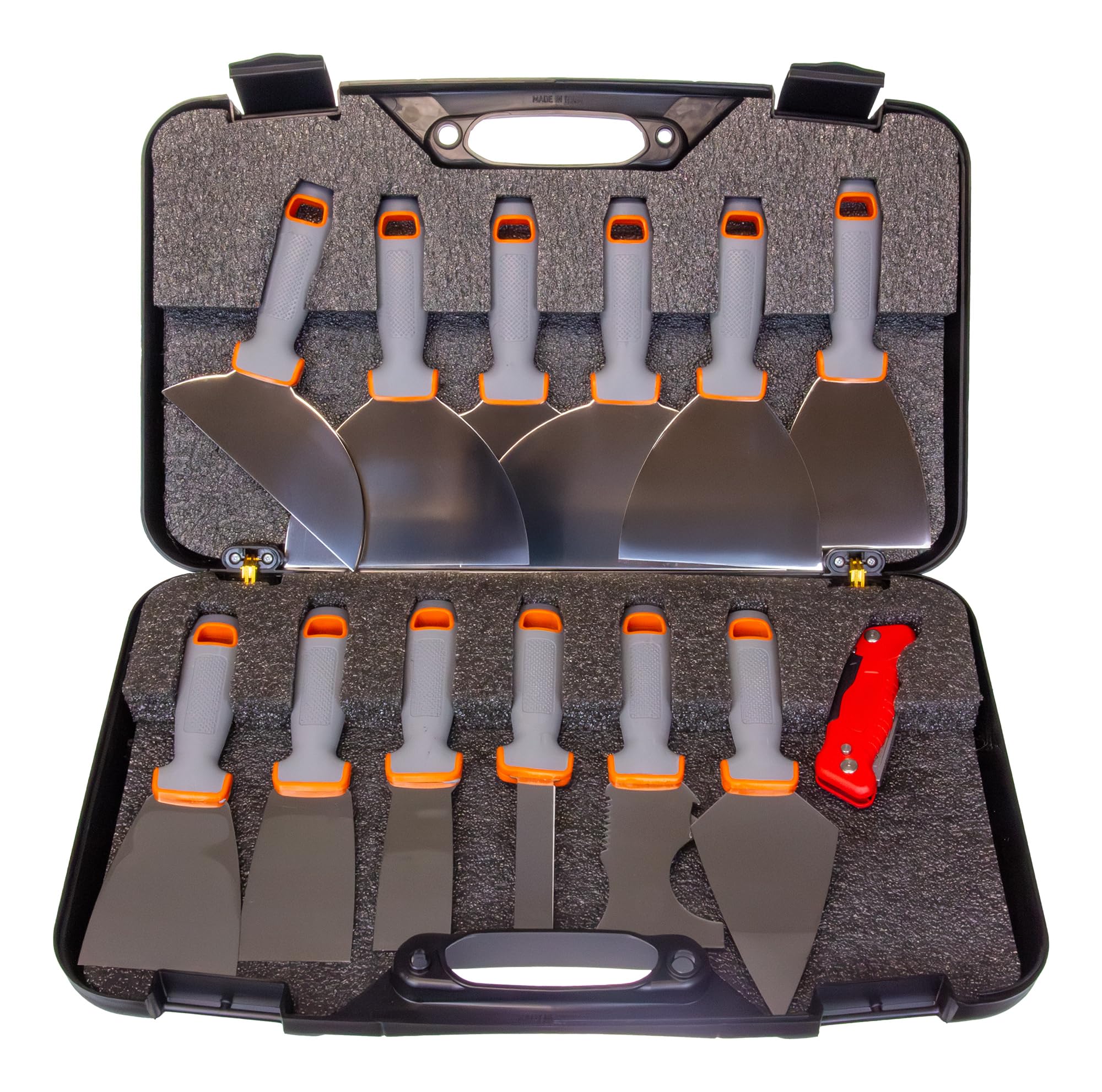 MARTEN 12-tlg. Spachtel Set TYTANX aus Edelstahl mit Klappmesser – Profi Werkzeuge im Koffer – rostfrei & flexibel – ideal für Trockenbau & Renovierung