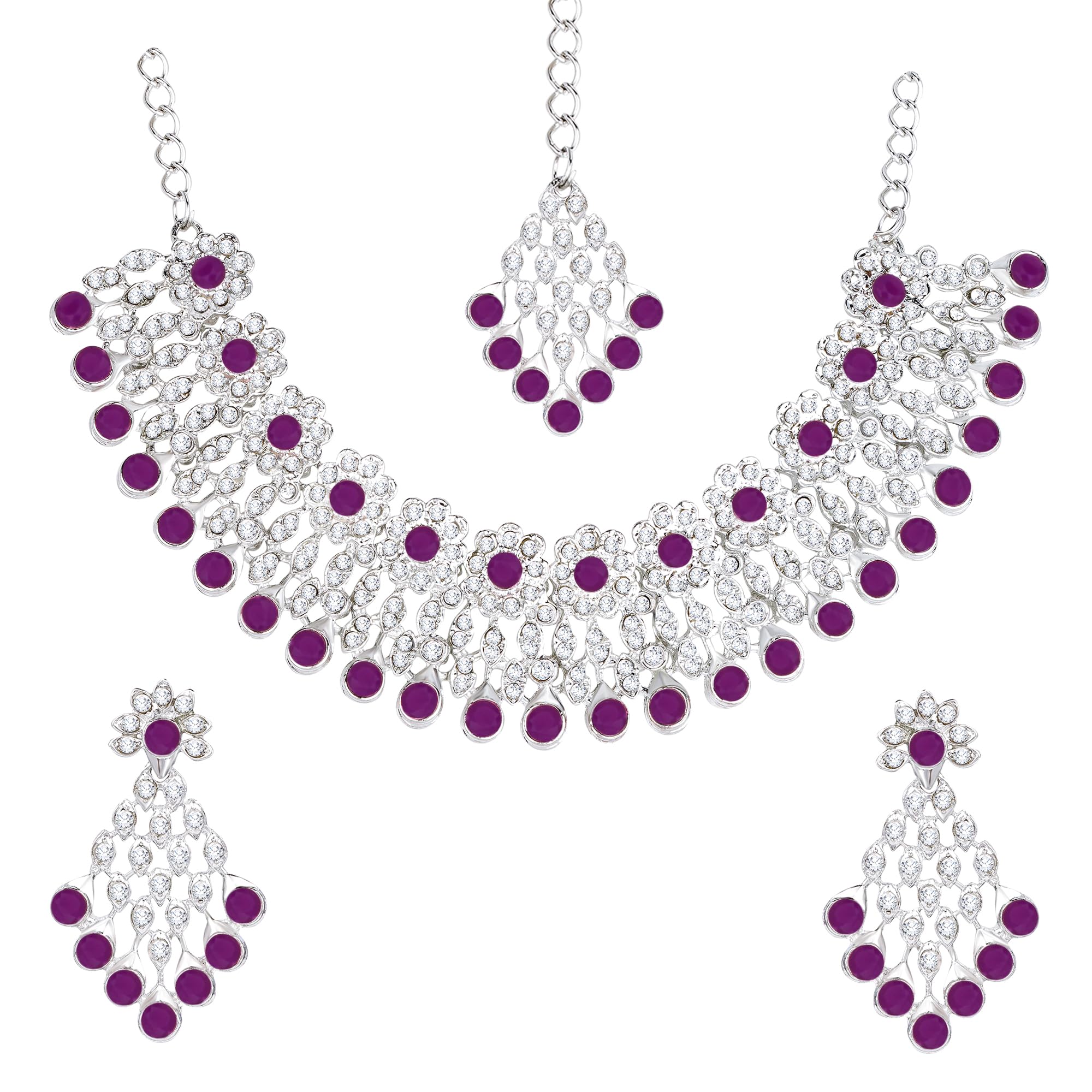 Atasi International Silver Plated Kundan Necklace Set with Earrings and Maang Tikka For Women Suitable for Bridal, Wedding, Party & Festive (B0CRPCF8ST) Amazon Price History, Amazon Price Tracker